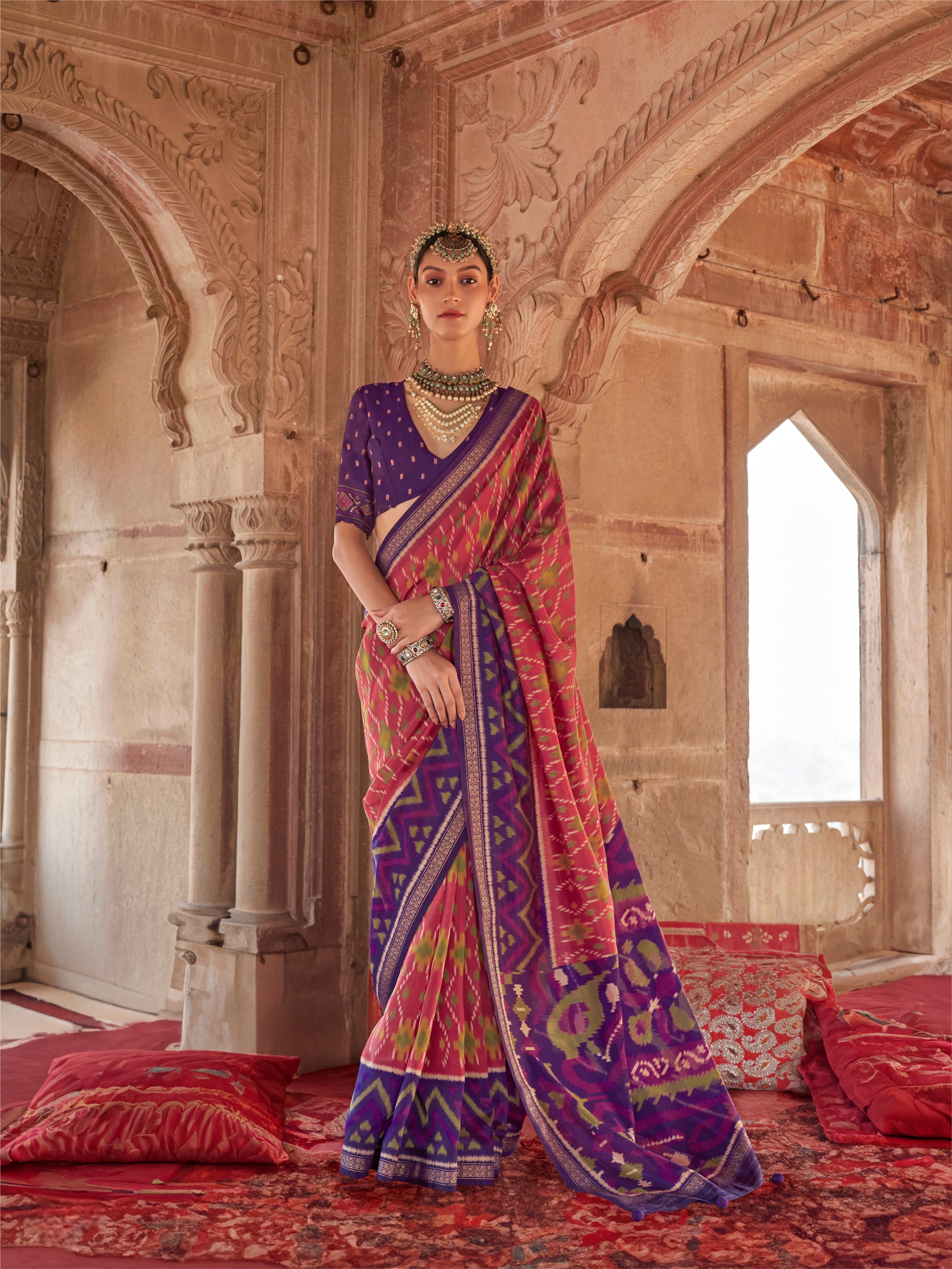 Royal Purple &amp; Gold Designer Patola Silk Saree