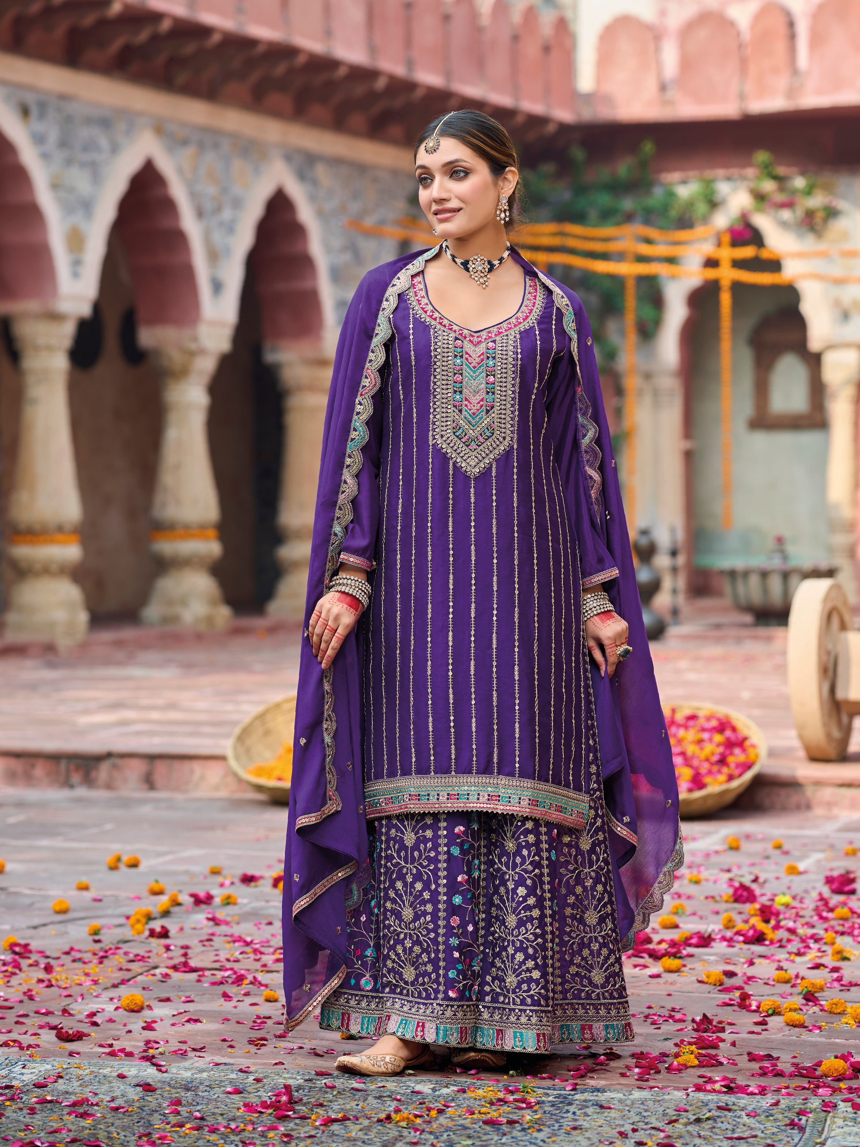 Royal Purple Heavy Chinnon Palazzo Suit