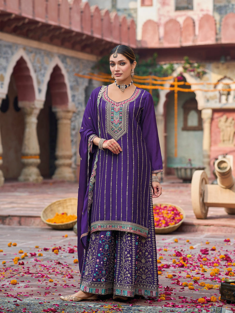 Royal Purple Heavy Chinnon Palazzo Suit