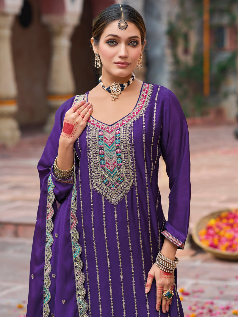 Royal Purple Heavy Chinnon Palazzo Suit