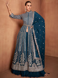 Midnight Blue Real Georgette Embroidered Anarkali Suit