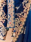 Rich Blue Viscose Bemberg Designer Saree