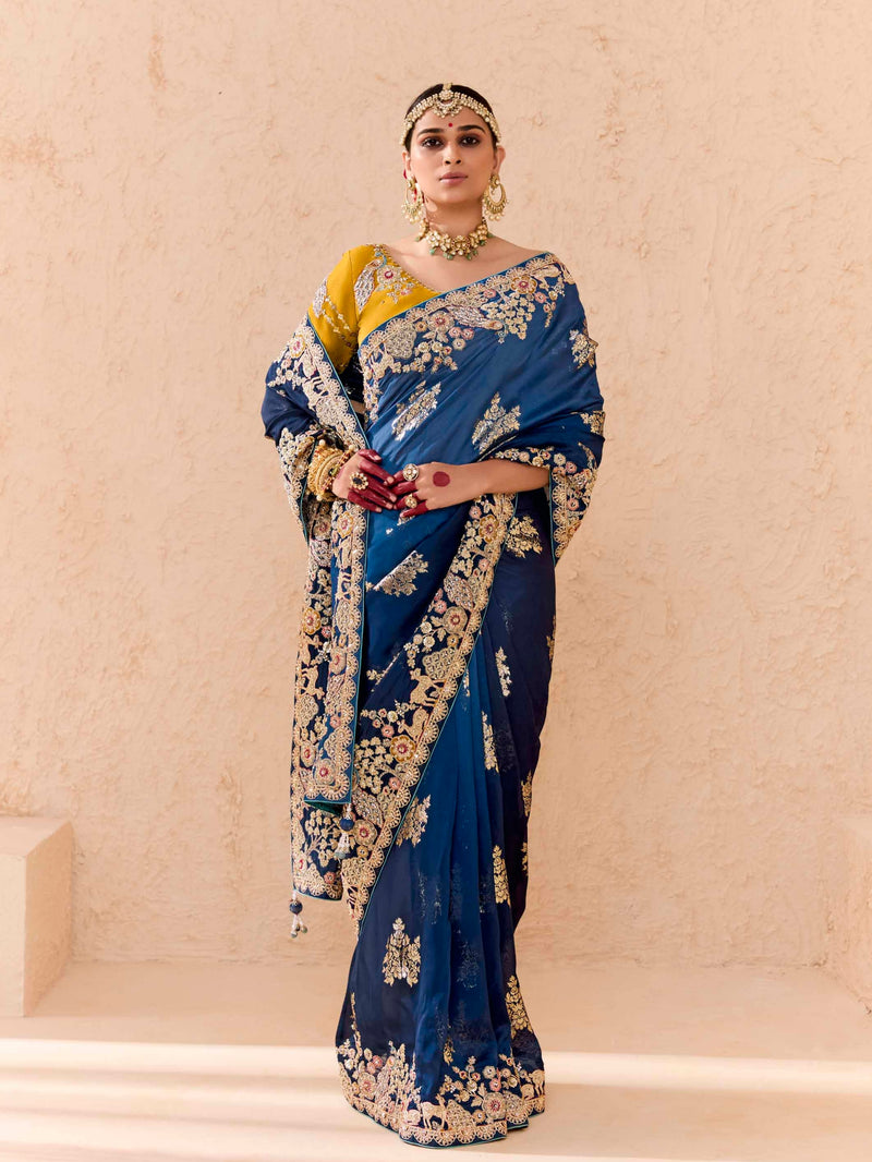Rich Blue Viscose Bemberg Designer Saree