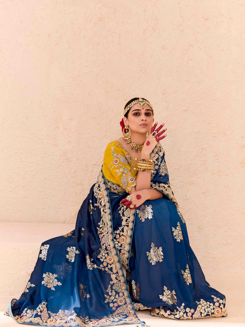 Rich Blue Viscose Bemberg Designer Saree