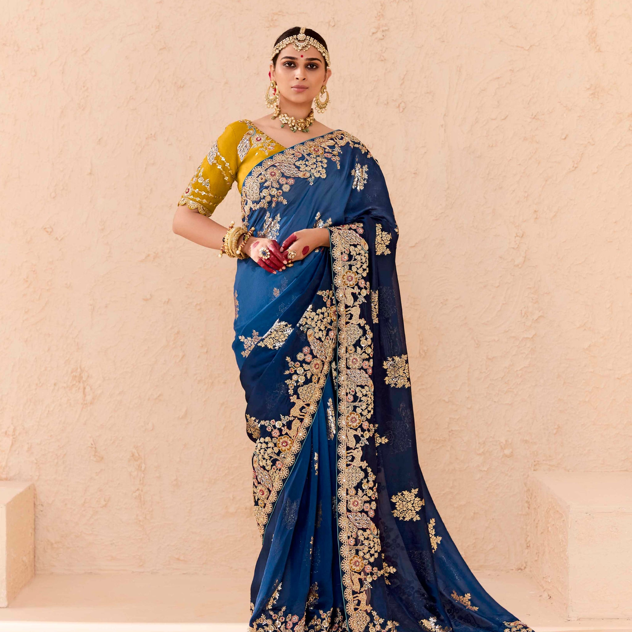 Rich Blue Viscose Bemberg Designer Saree