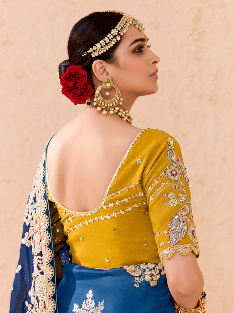 Rich Blue Viscose Bemberg Designer Saree