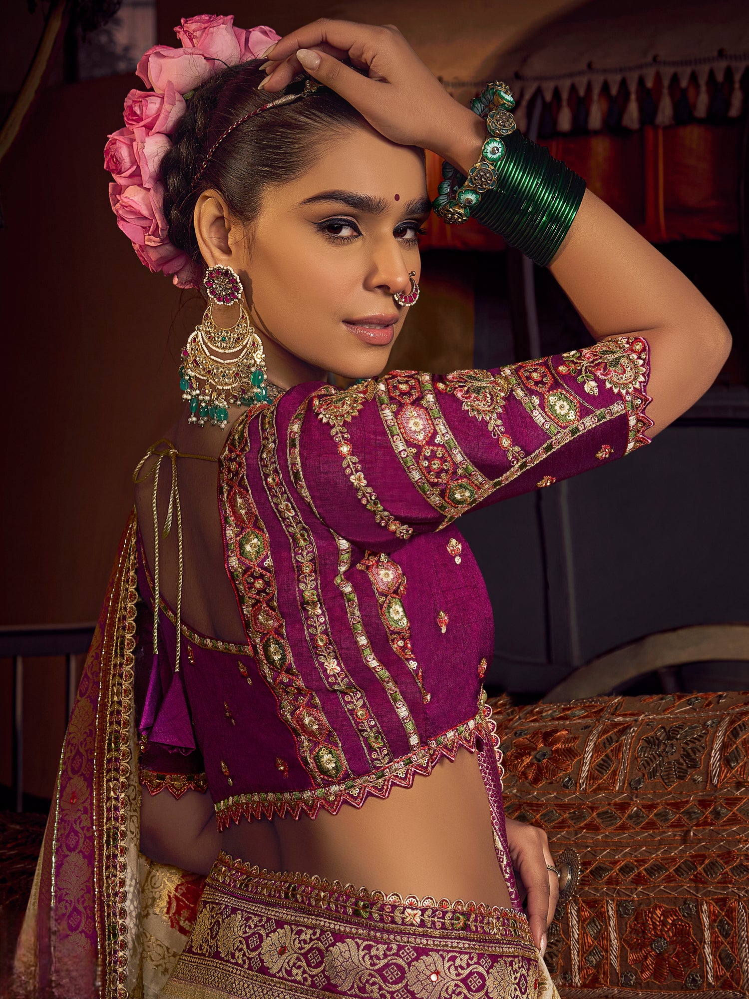 Ivory &amp; Maroon Border Pure Viscose Dola Banarasi Saree