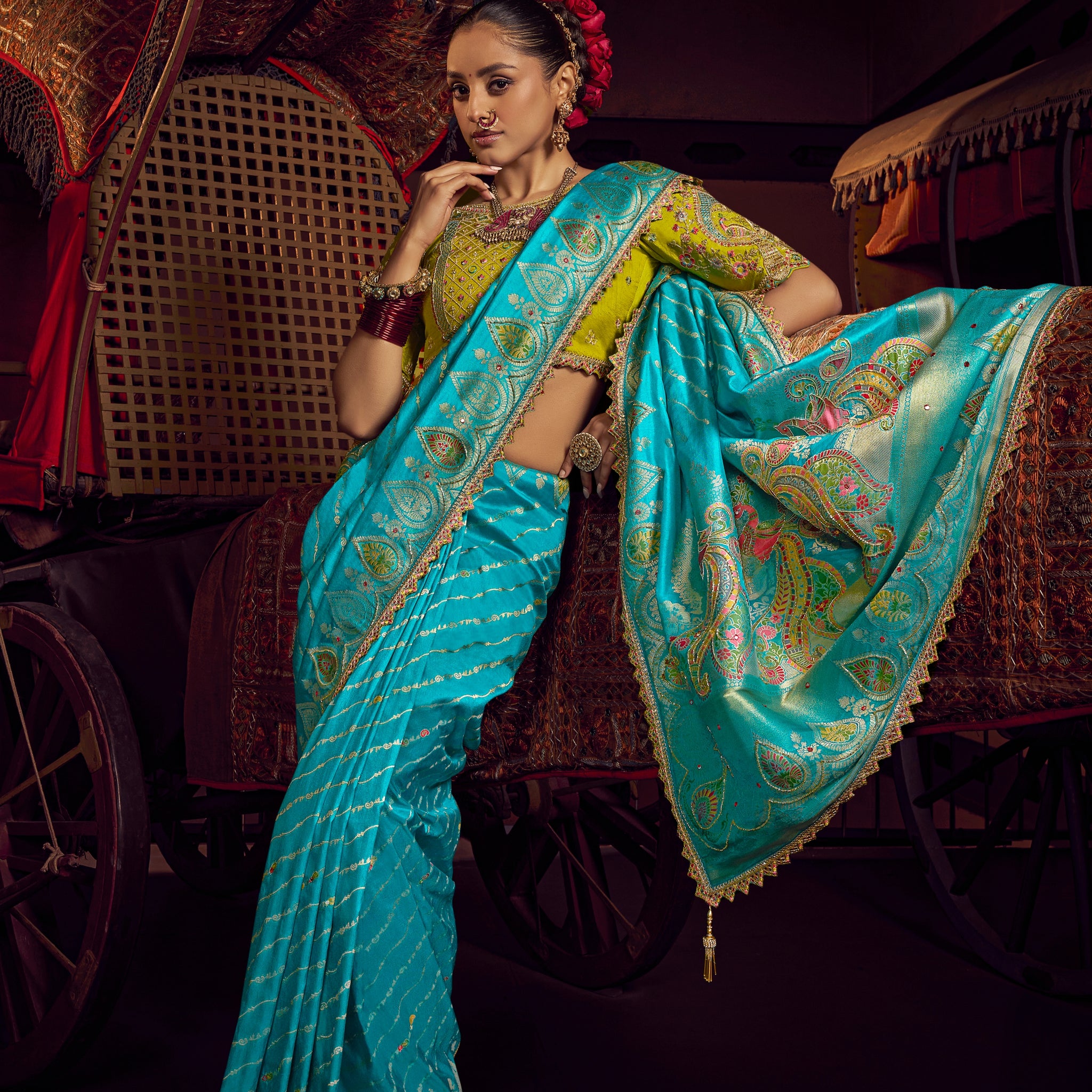 Turquoise Blue Pure Viscose Dola Banarasi Saree