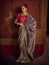 Grey & Red Pure Viscose Dola Banarasi Saree 
