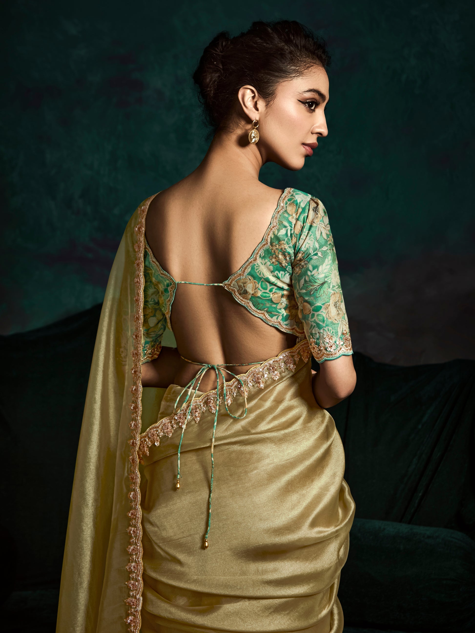 Olive Green Designer Saree with Sequins & Thread Embroidery