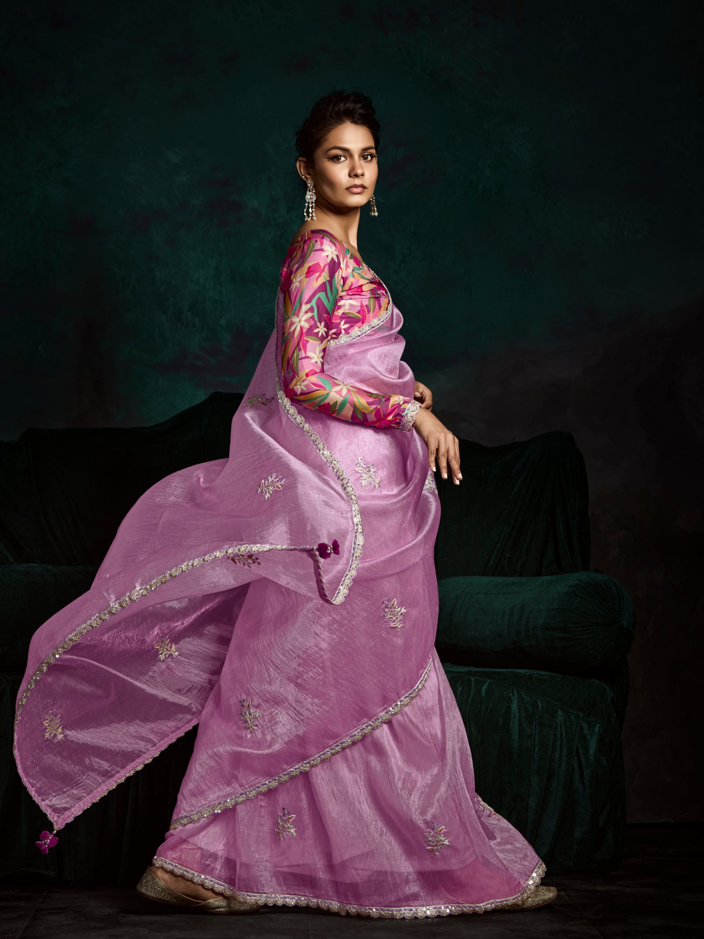 Lilac Pink Designer Saree with Sequin &amp; Thread Work