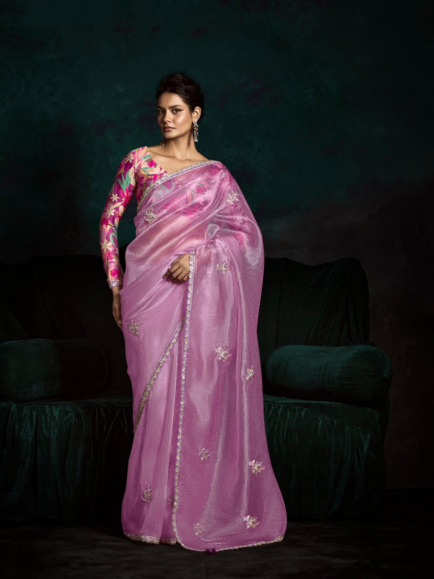Lilac Pink Designer Saree with Sequin &amp; Thread Work