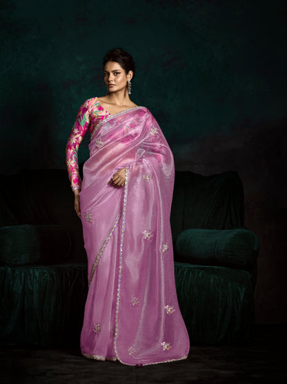 Lilac Pink Designer Saree with Sequin &amp; Thread Work