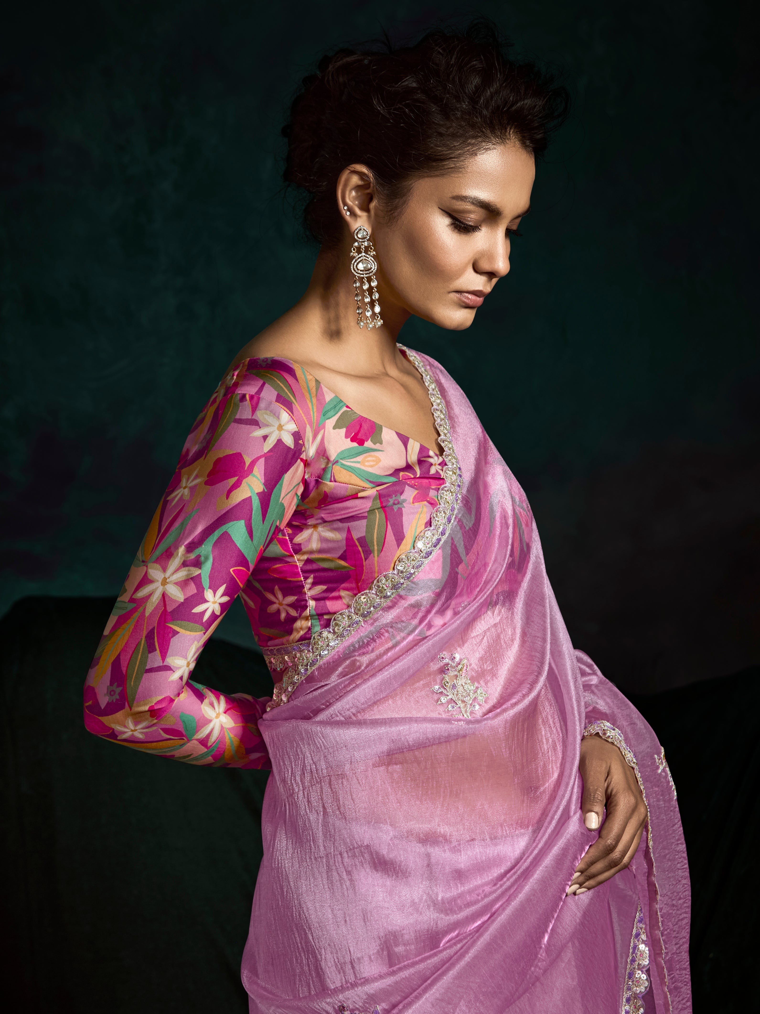 Lilac Pink Designer Saree with Sequin &amp; Thread Work