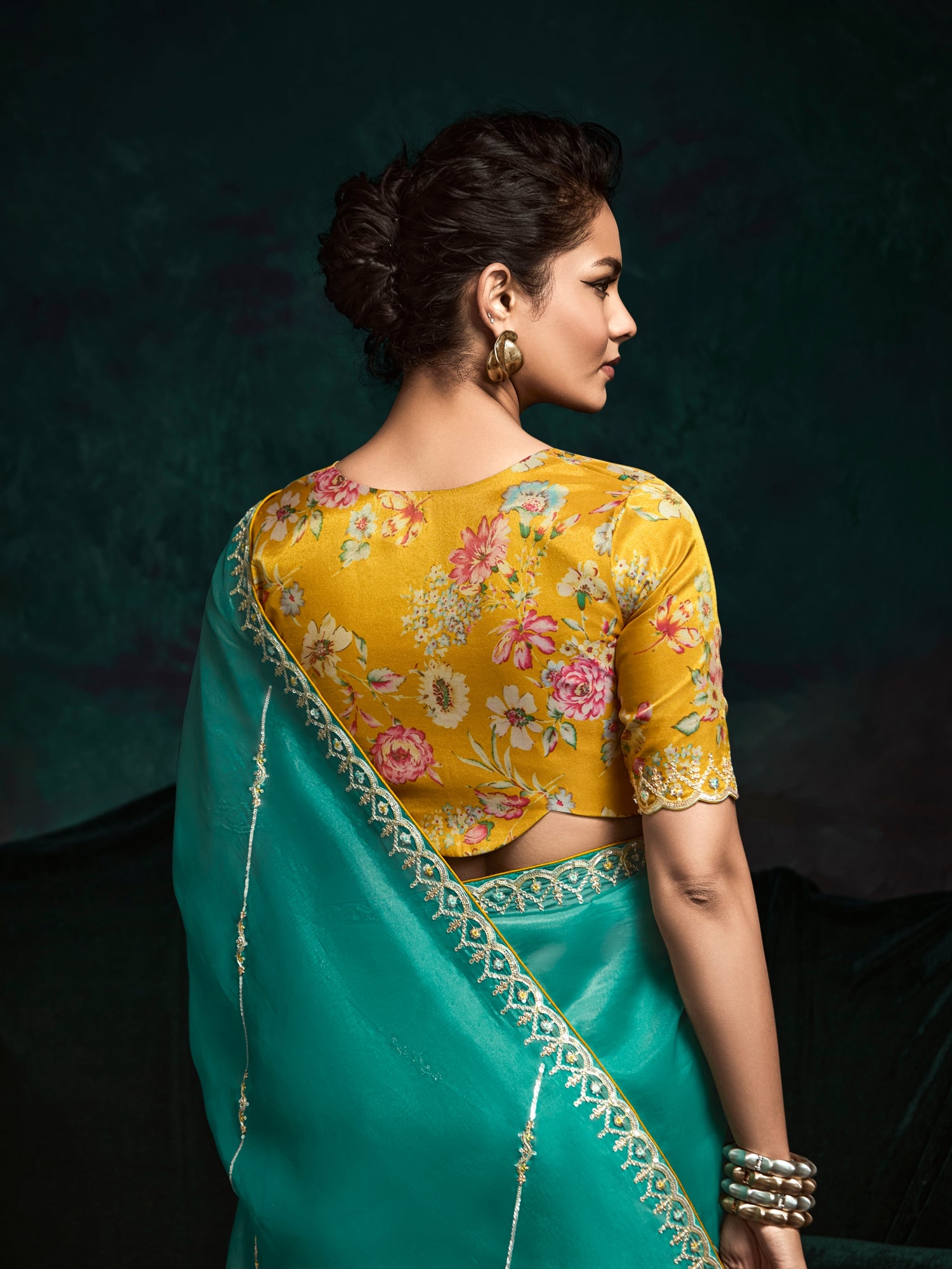 Teal Green Designer Saree with Handcrafted Sequins