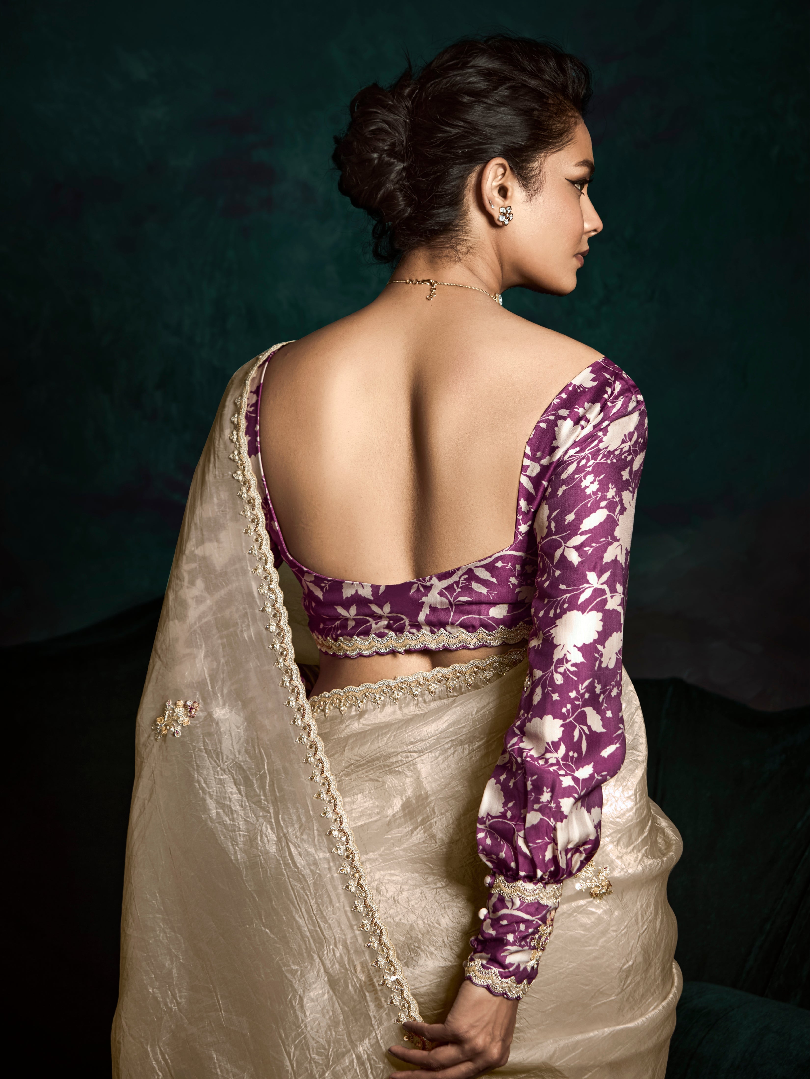 Beige Designer Saree with Sequin &amp; Thread Embroidery