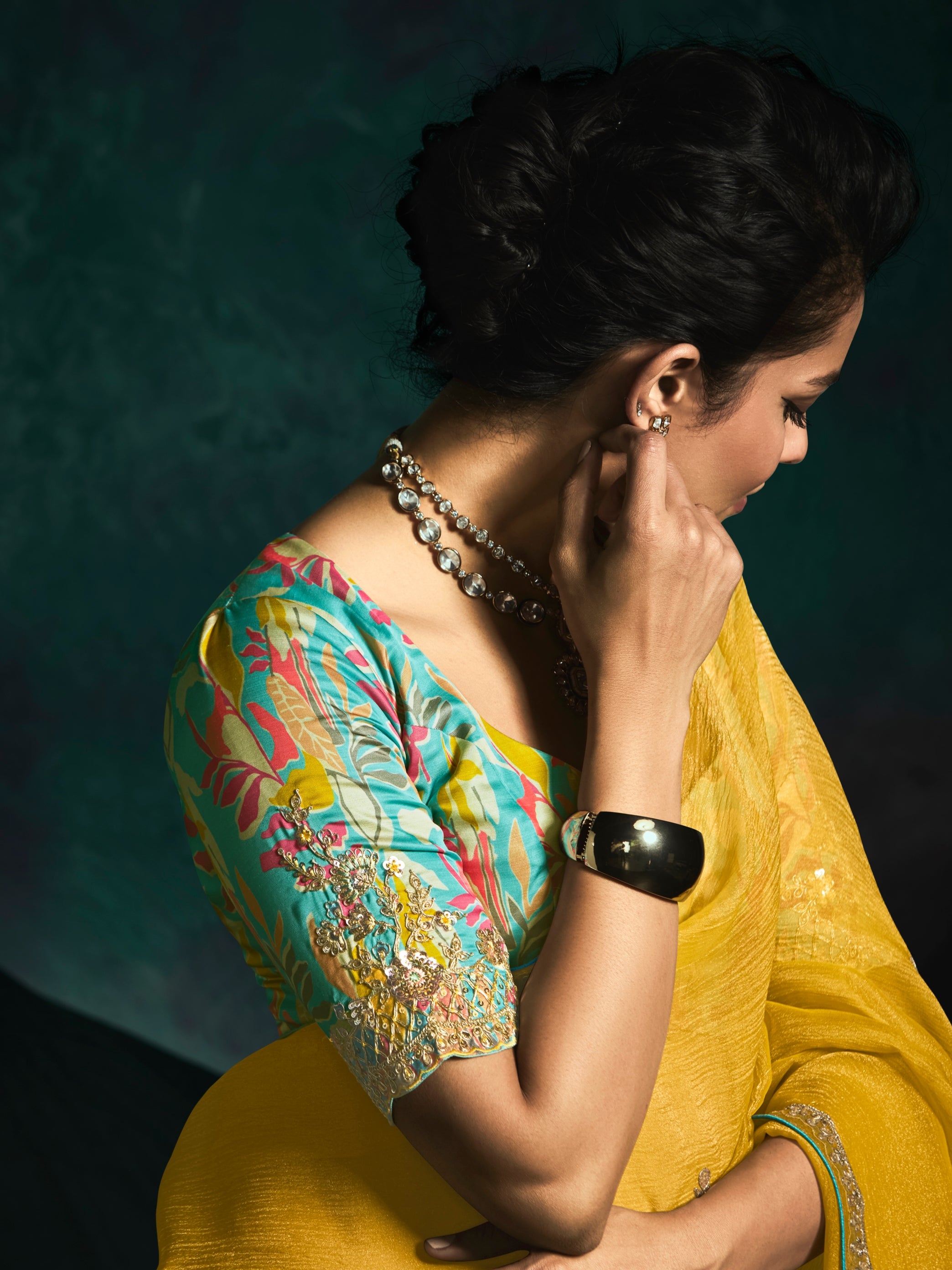 Yellow Designer Saree with Sequin &amp; Thread Embroidery