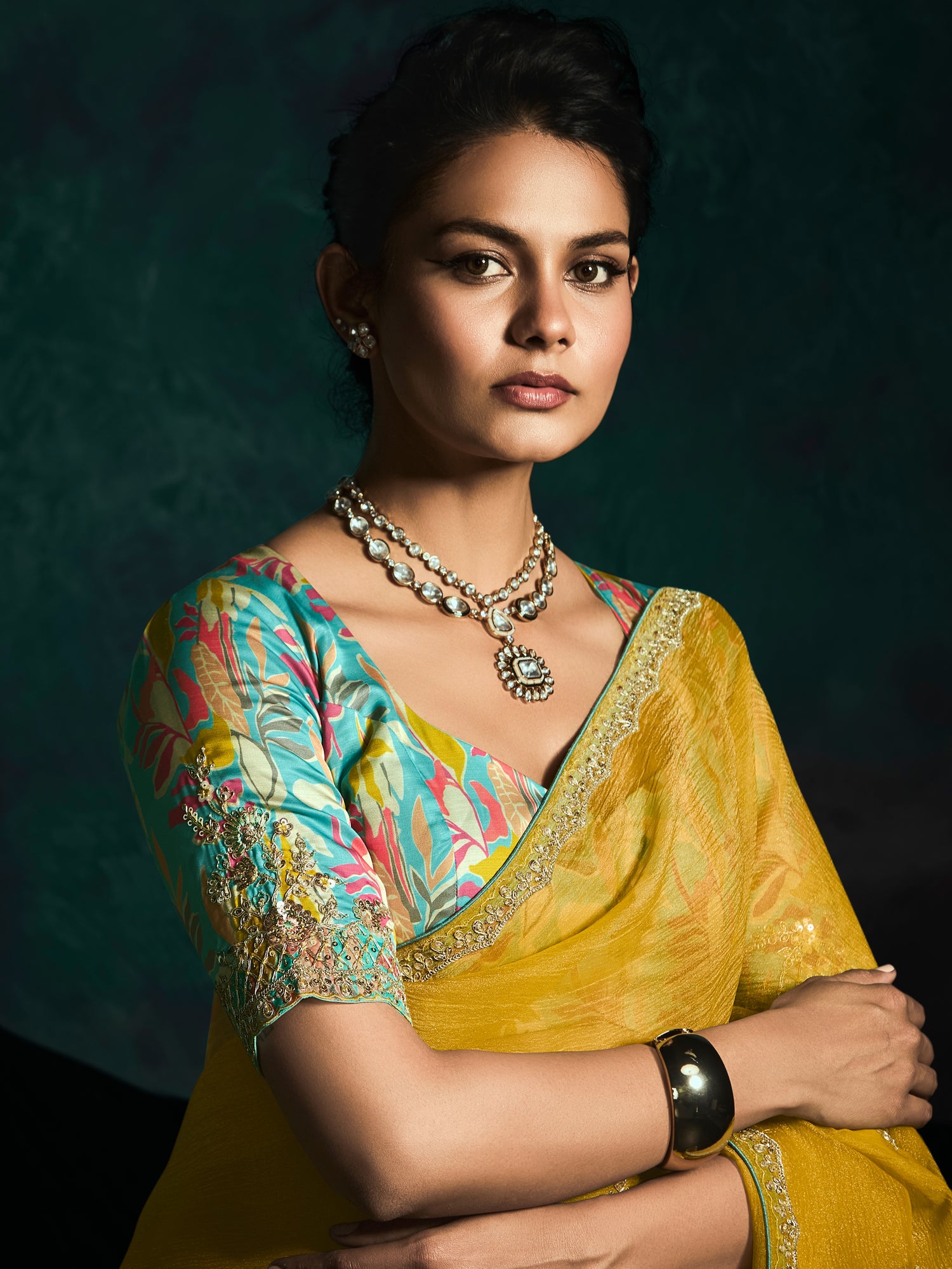 Yellow Designer Saree with Sequin &amp; Thread Embroidery