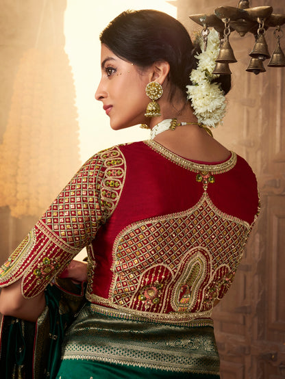 Green Banarasi Silk Saree with Antique Zari &amp; Heavy Pallu