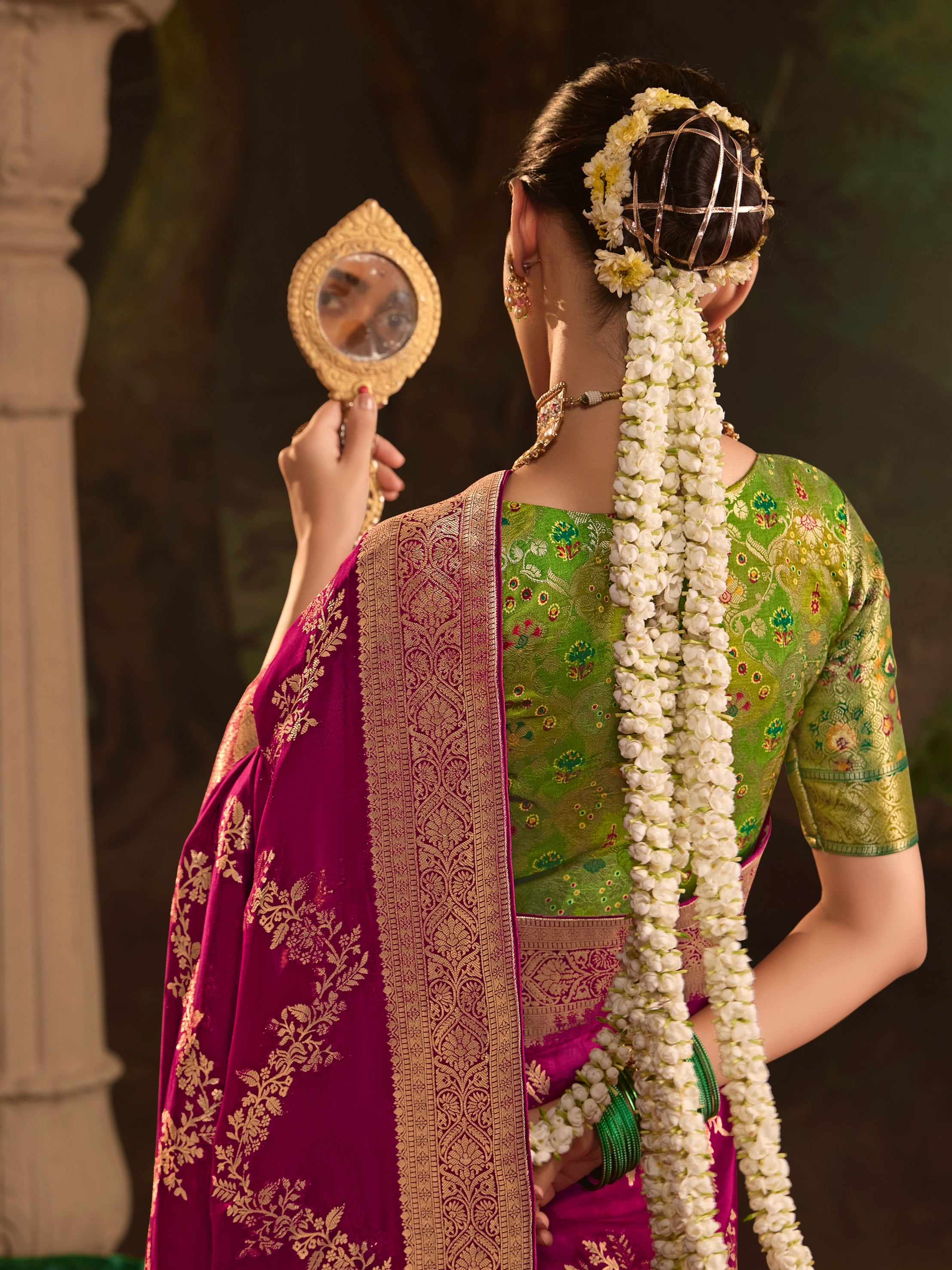 Wine Crepe Dola Silk Designer Saree with Zari Weaving