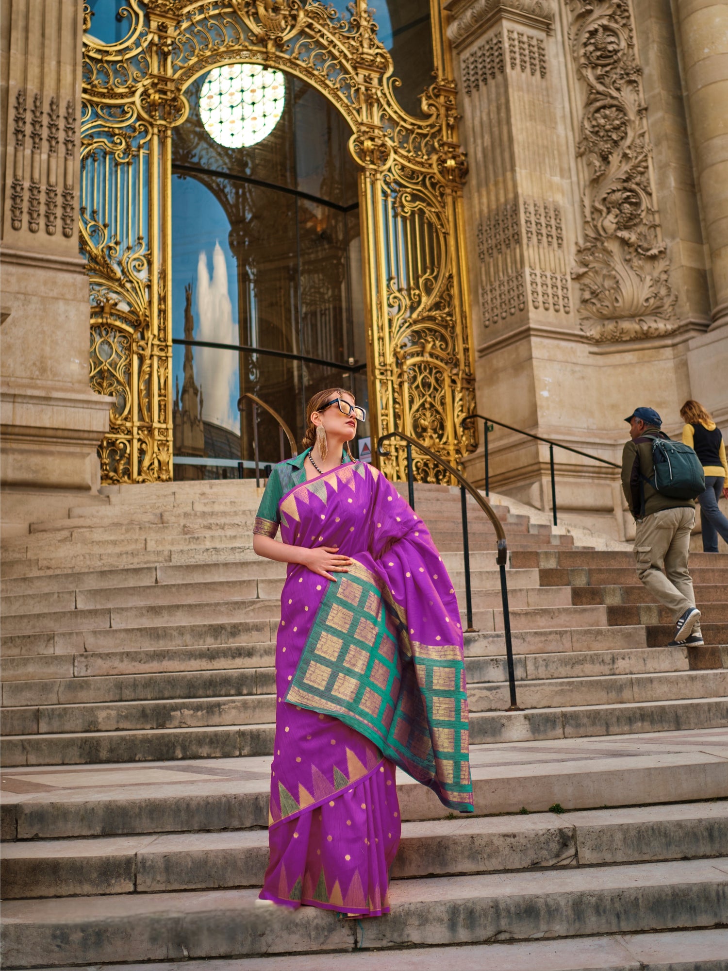 Royal Purple &amp; Green Kanchipuram Silk Saree