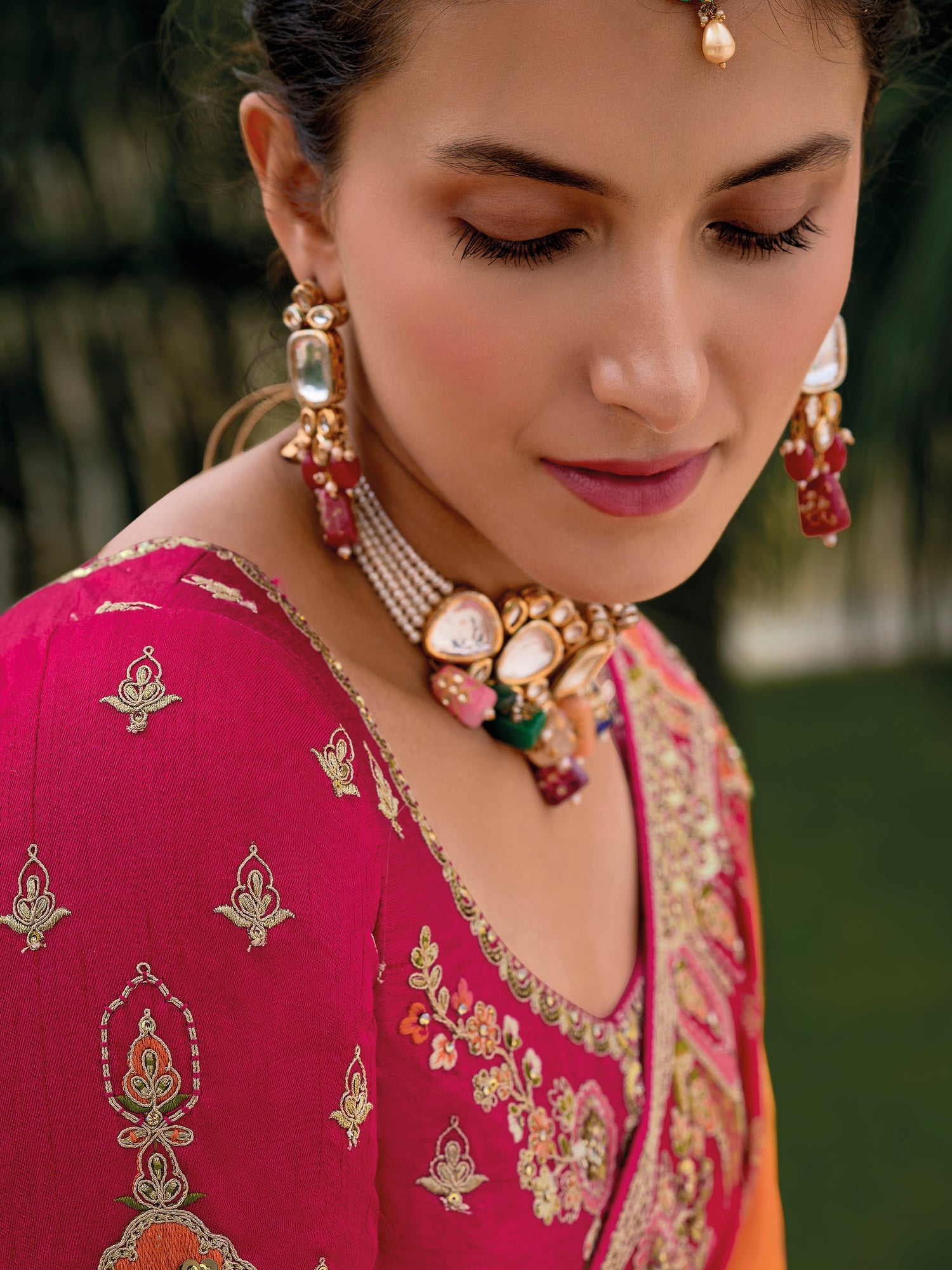 Red &amp; Orange Ombre Banarasi Silk Saree with Heavy Zari Border