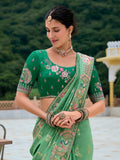 Pastel Green Banarasi Silk Saree with Floral Zari Weaving