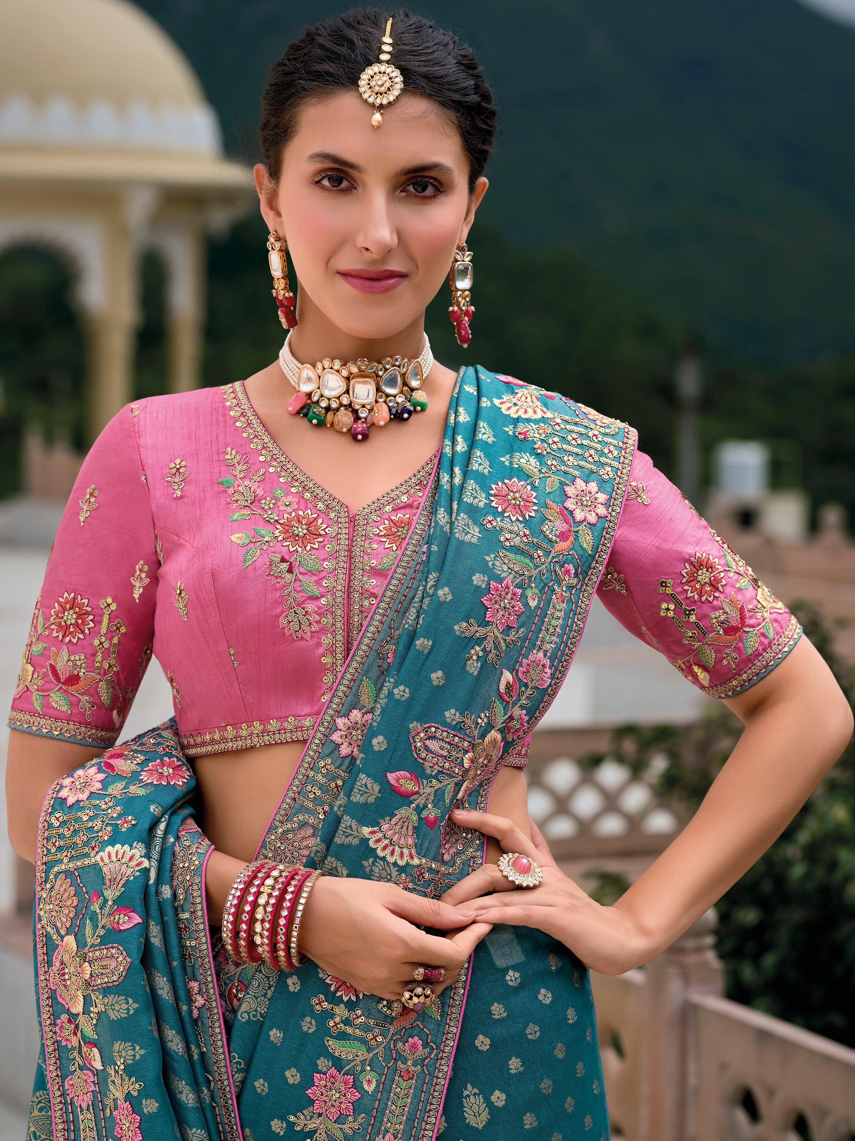 Blue Banarasi Silk Saree with Gold Zari Weaving