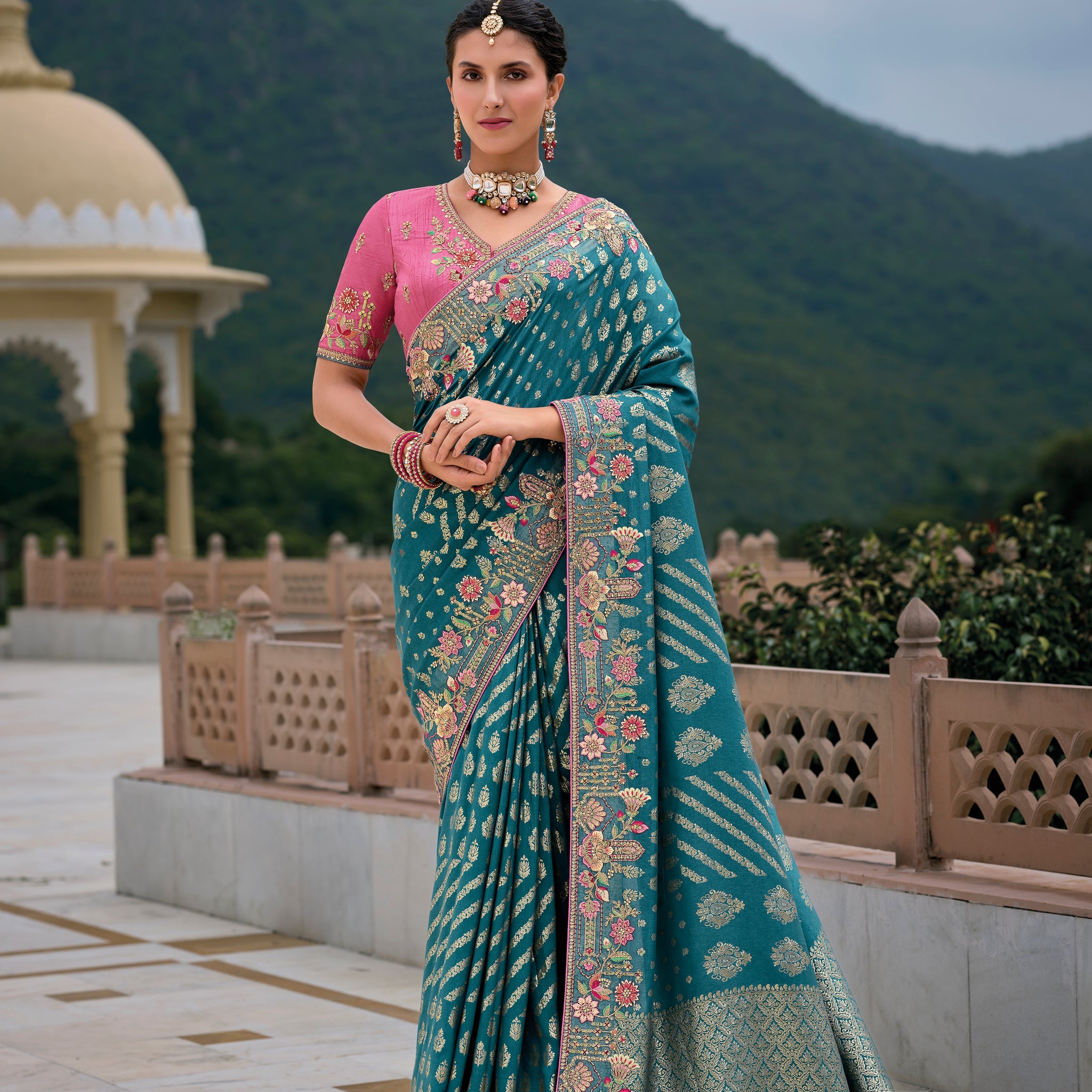 Blue Banarasi Silk Saree with Gold Zari Weaving