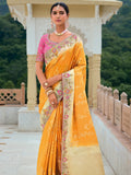 Yellow Banarasi Silk Saree with Heavy Zari Pallu