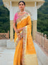 Yellow Banarasi Silk Saree with Heavy Zari Pallu