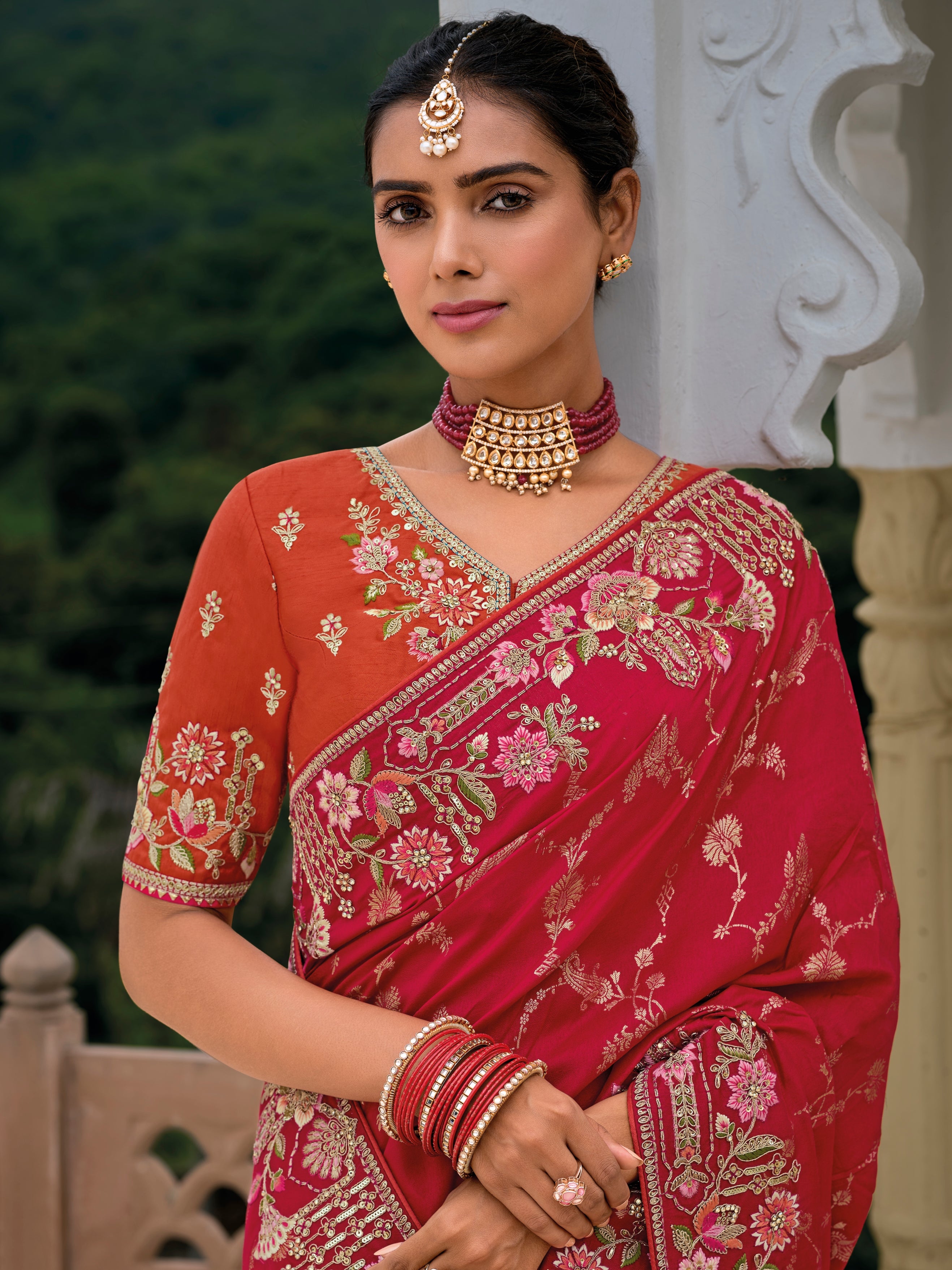 Red Banarasi Silk Saree with Gold Zari Weaving