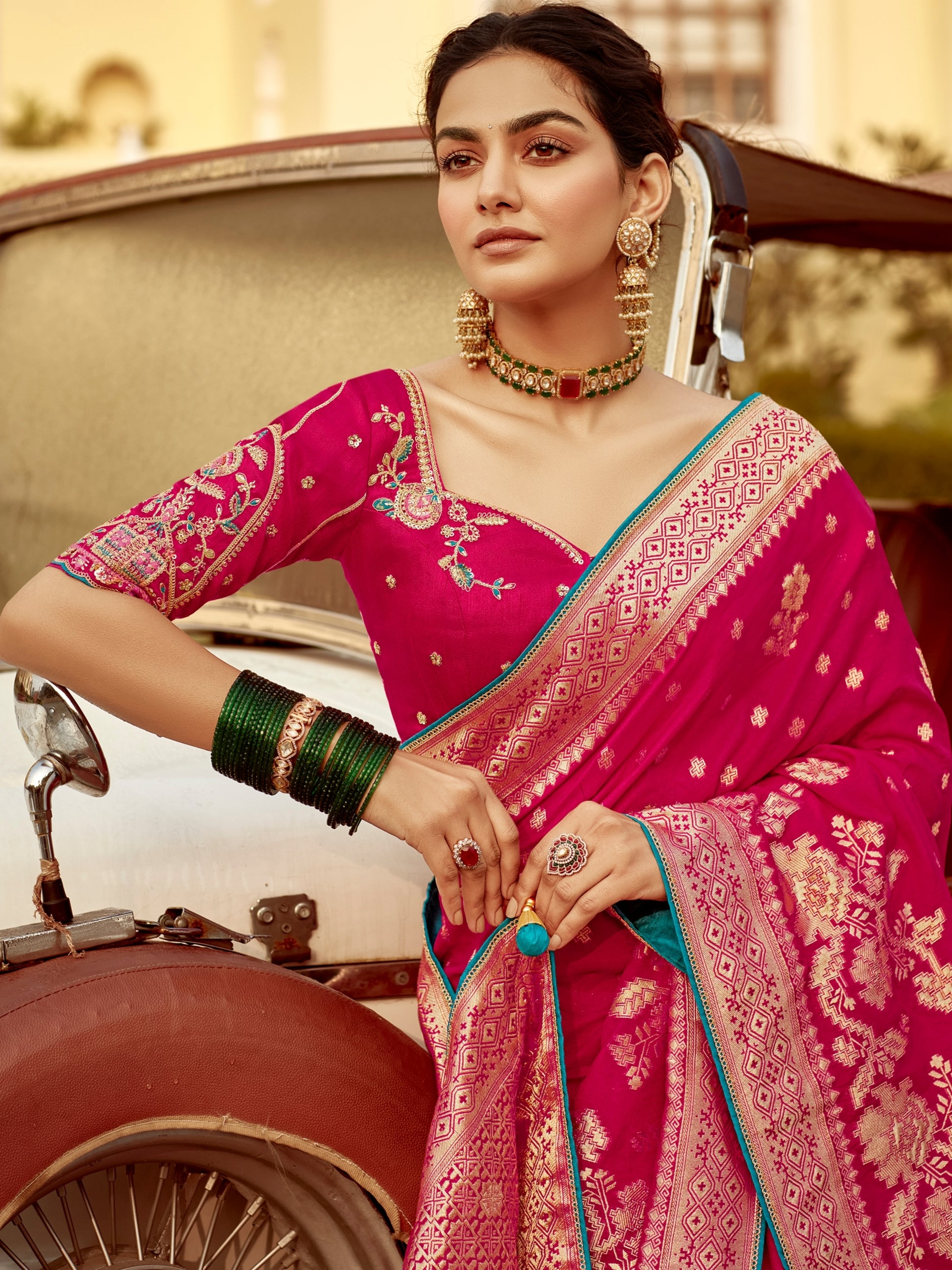 Dark Pink Banarasi Style Dola Silk Wedding Saree