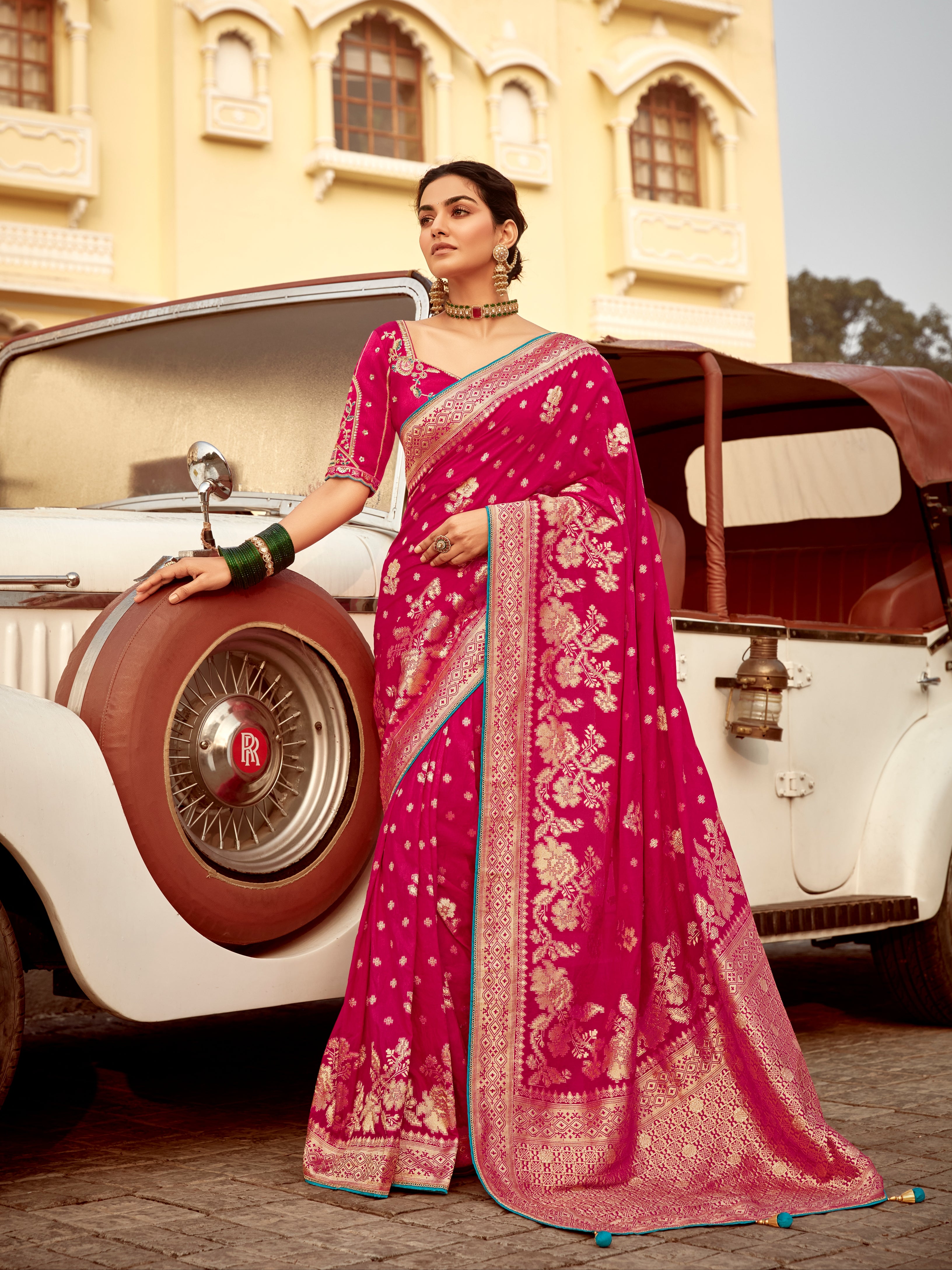 Dark Pink Banarasi Style Dola Silk Wedding Saree