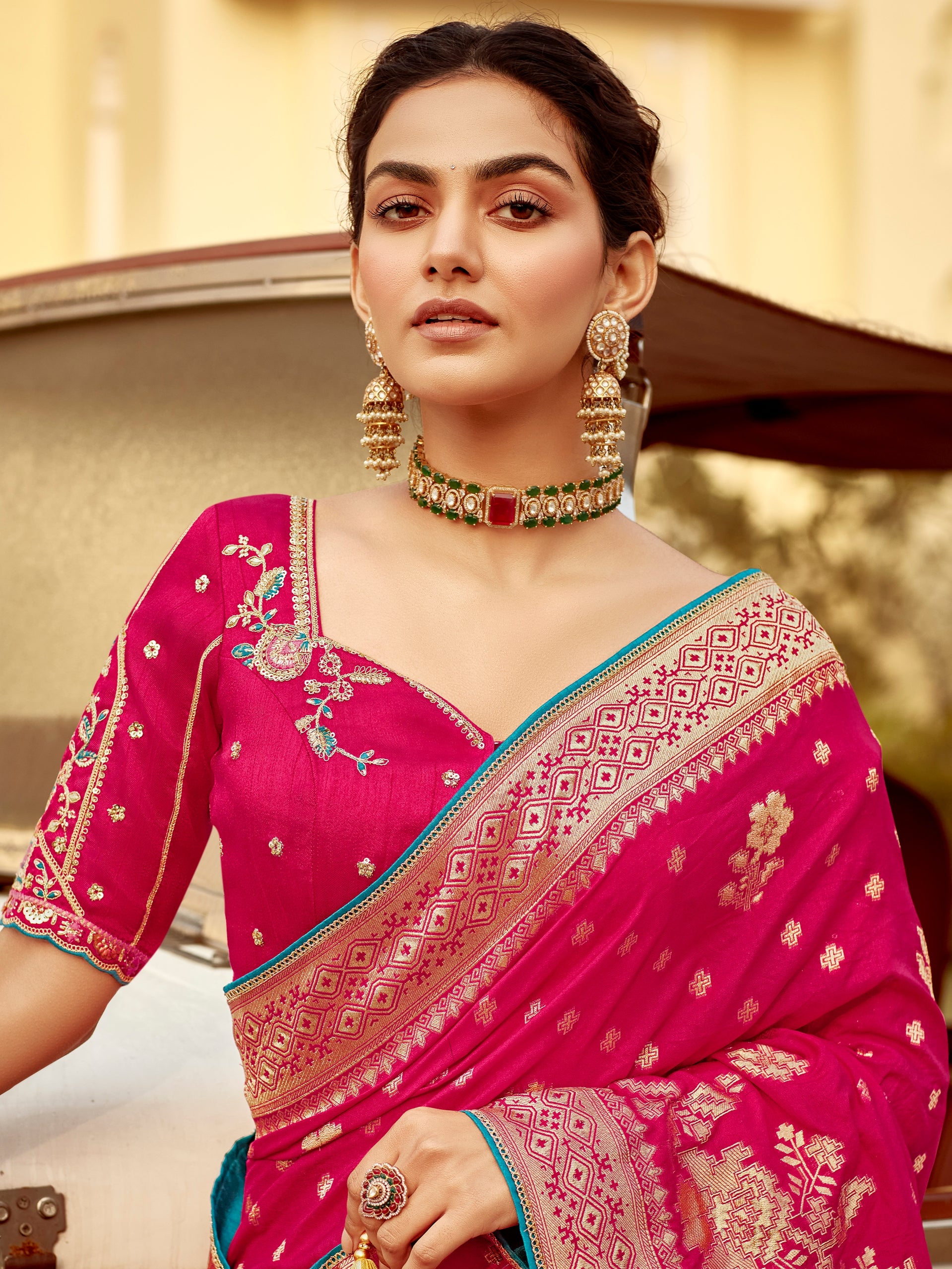 Dark Pink Banarasi Style Dola Silk Wedding Saree