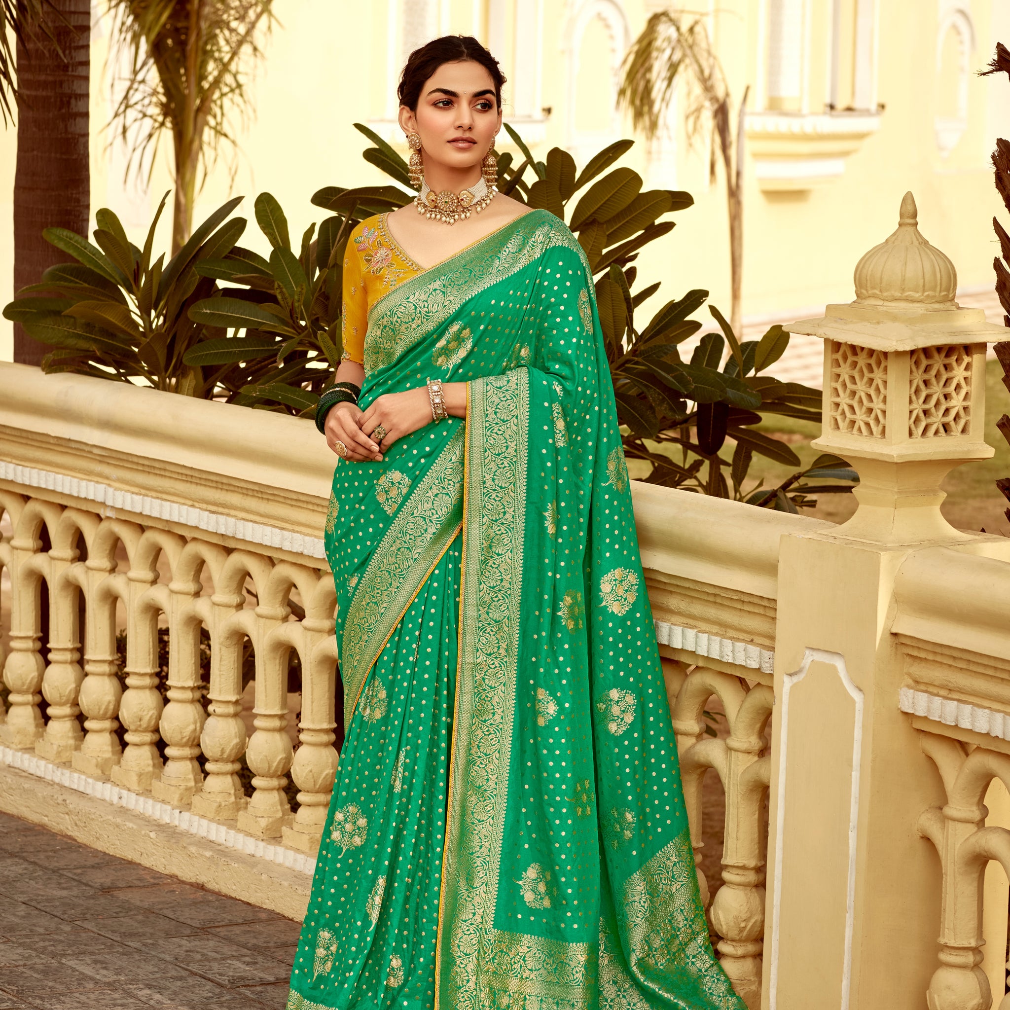Emerald Green Designer Dola Silk Wedding Saree