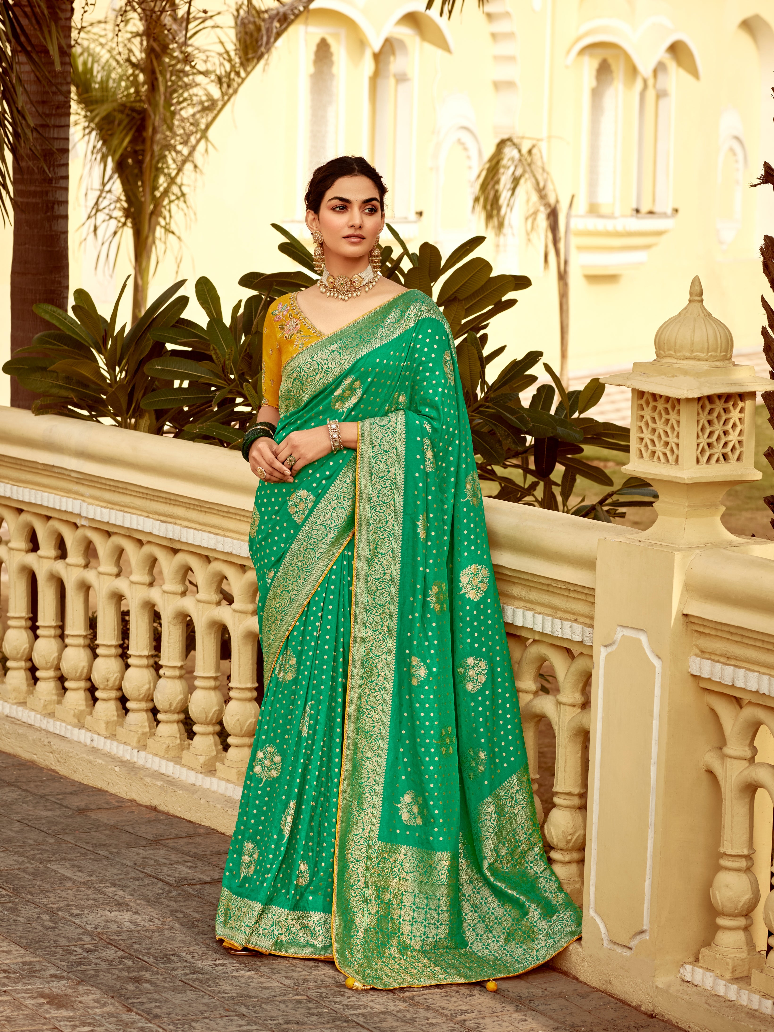 Emerald Green Designer Dola Silk Wedding Saree