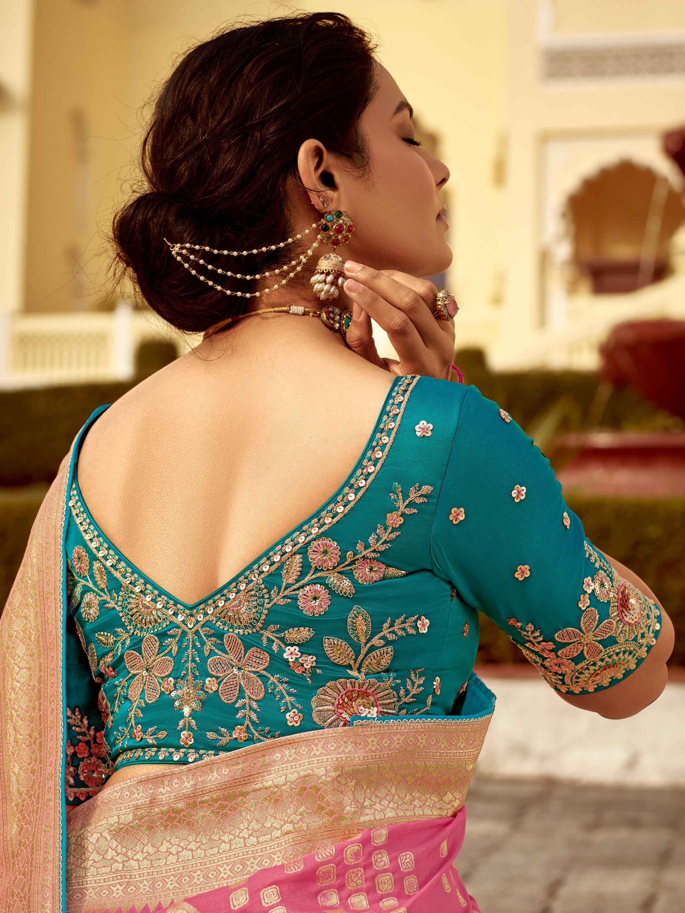 Rose Pink Dola Silk Wedding Saree with Heavy Zari Weaving