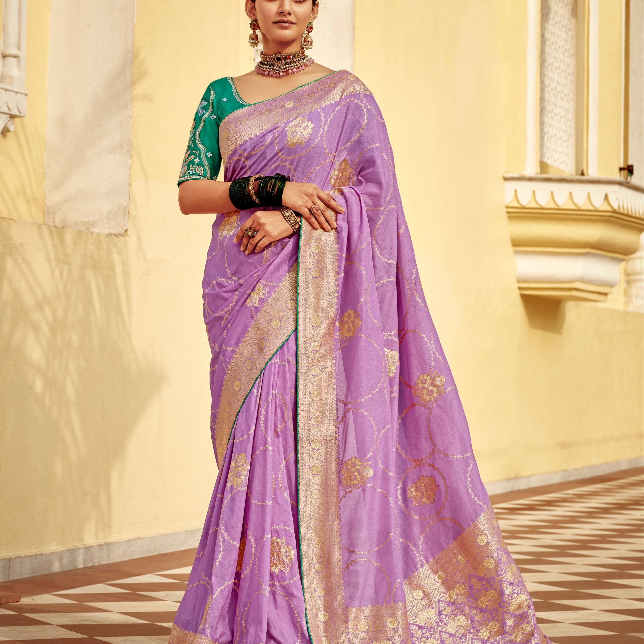 Lavender Purple Designer Dola Silk Wedding Saree