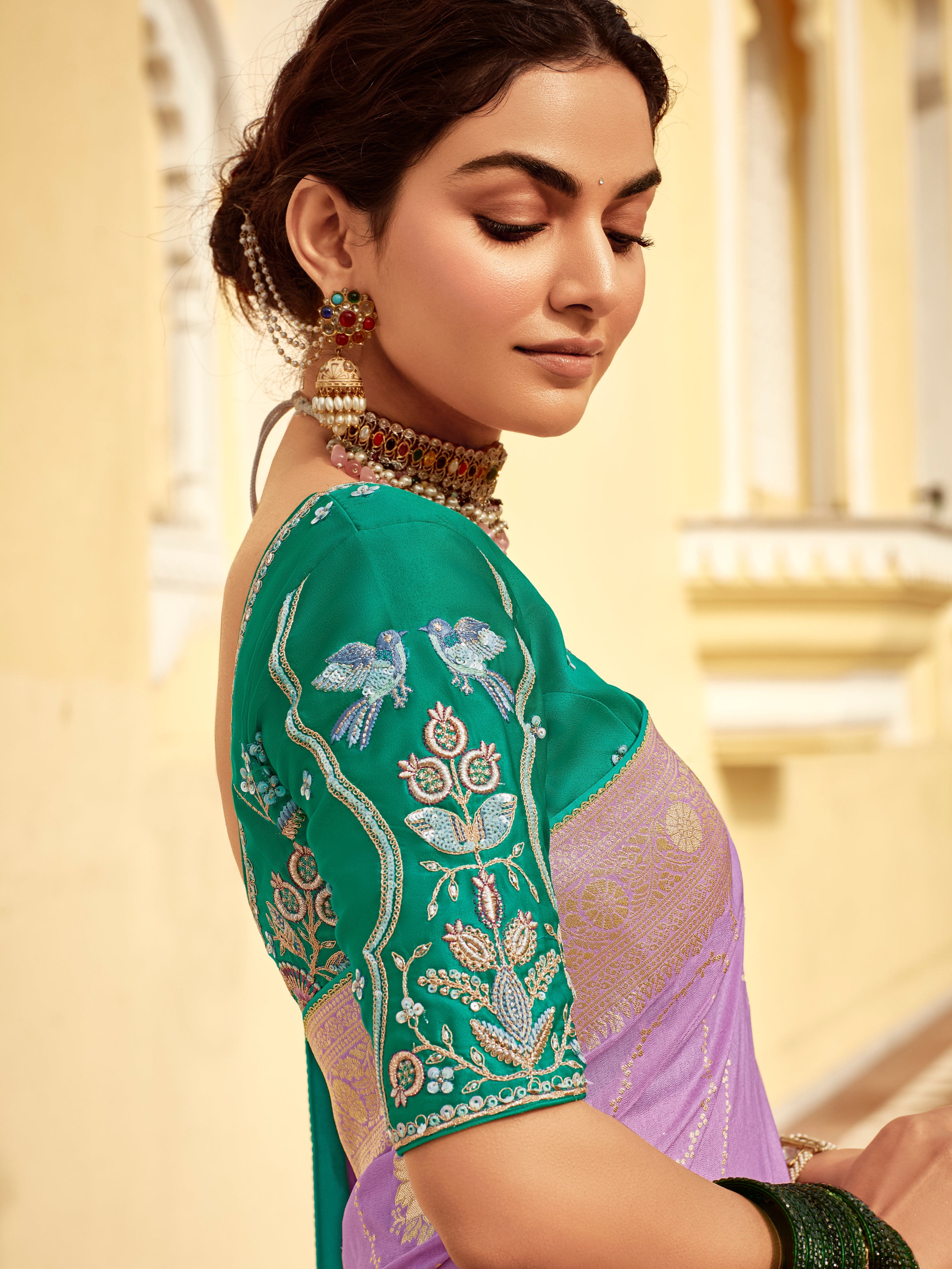 Lavender Purple Designer Dola Silk Wedding Saree