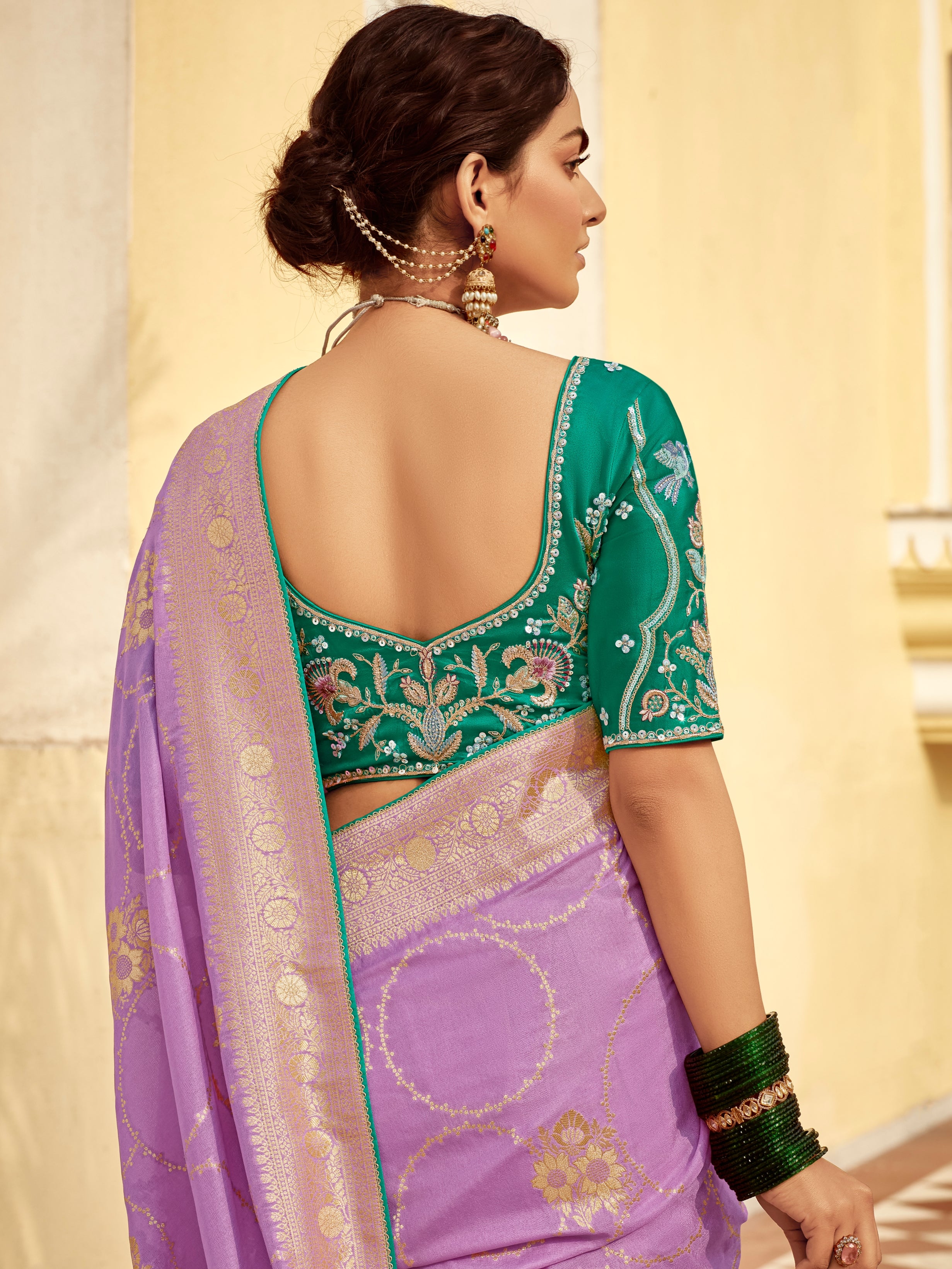 Lavender Purple Designer Dola Silk Wedding Saree