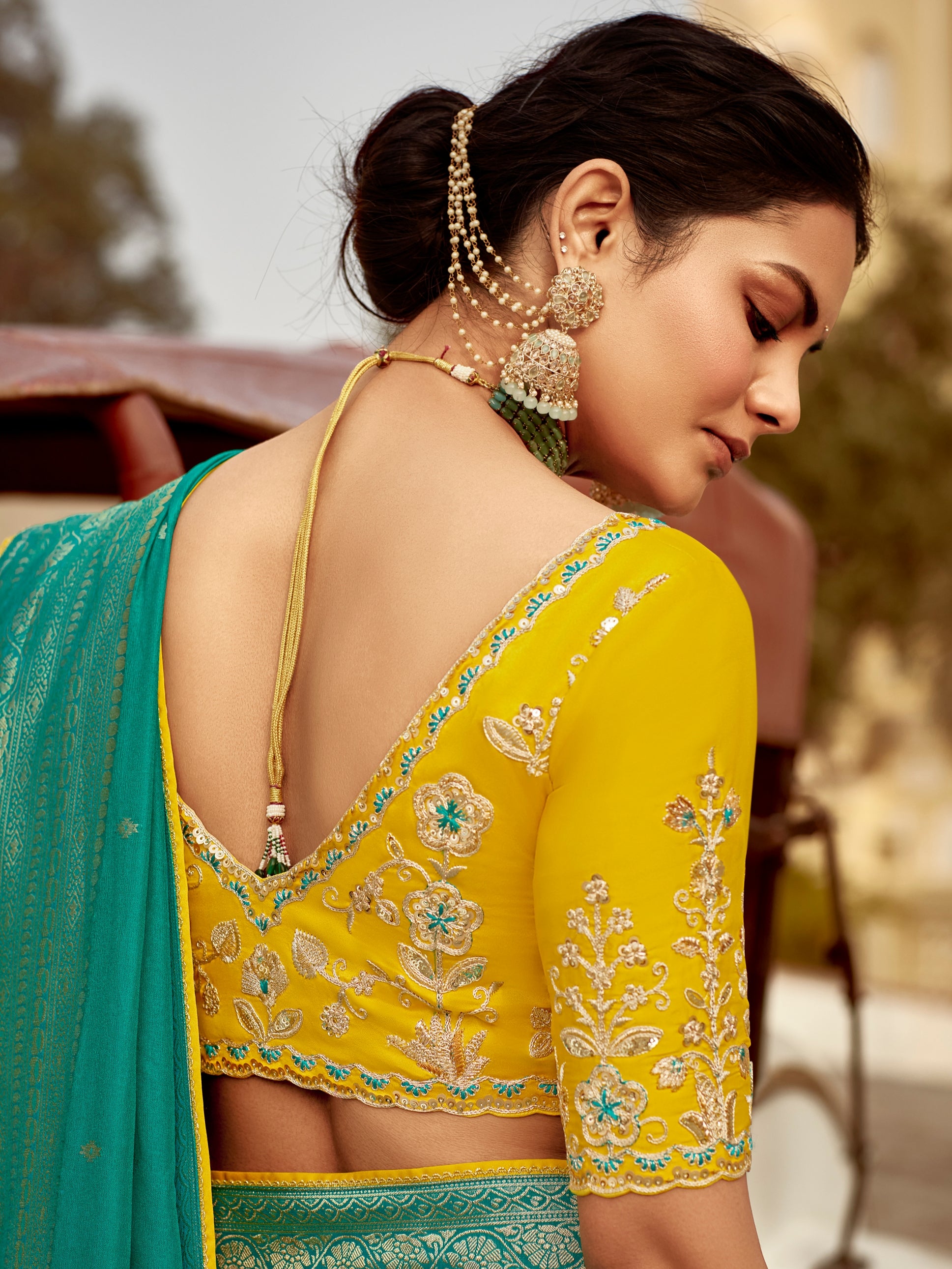 Teal Green Dola Silk Wedding Saree with Heavy Zari Weaving