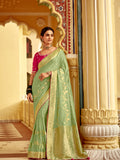Mint Green Dola Silk Wedding Saree with Golden Zari Weaving