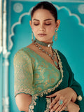 Bottle Green Organza Saree with Sequin Embroidery