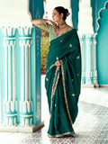 Bottle Green Organza Saree with Sequin Embroidery