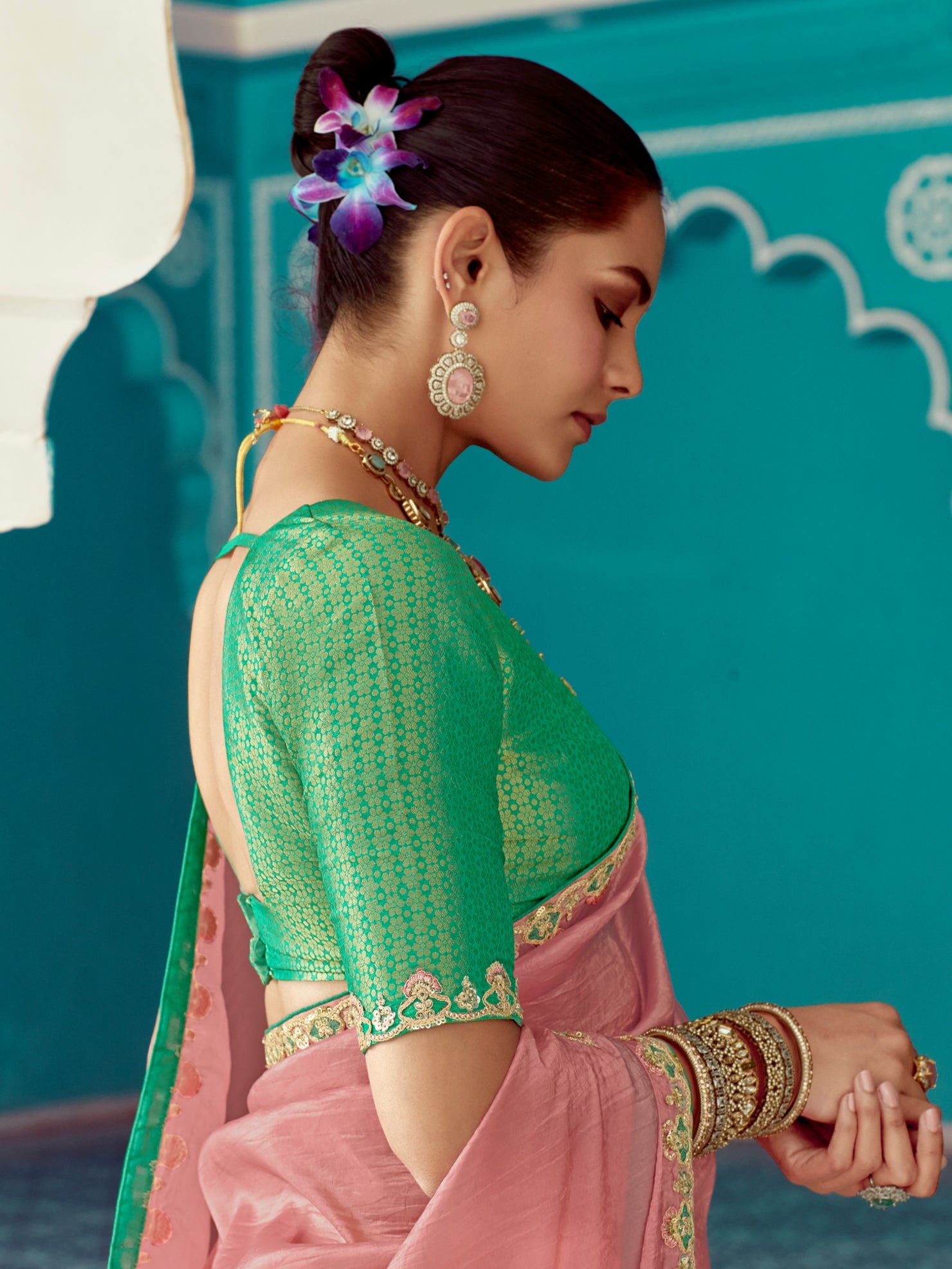 Blush Pink Organza Saree with Sequin Work