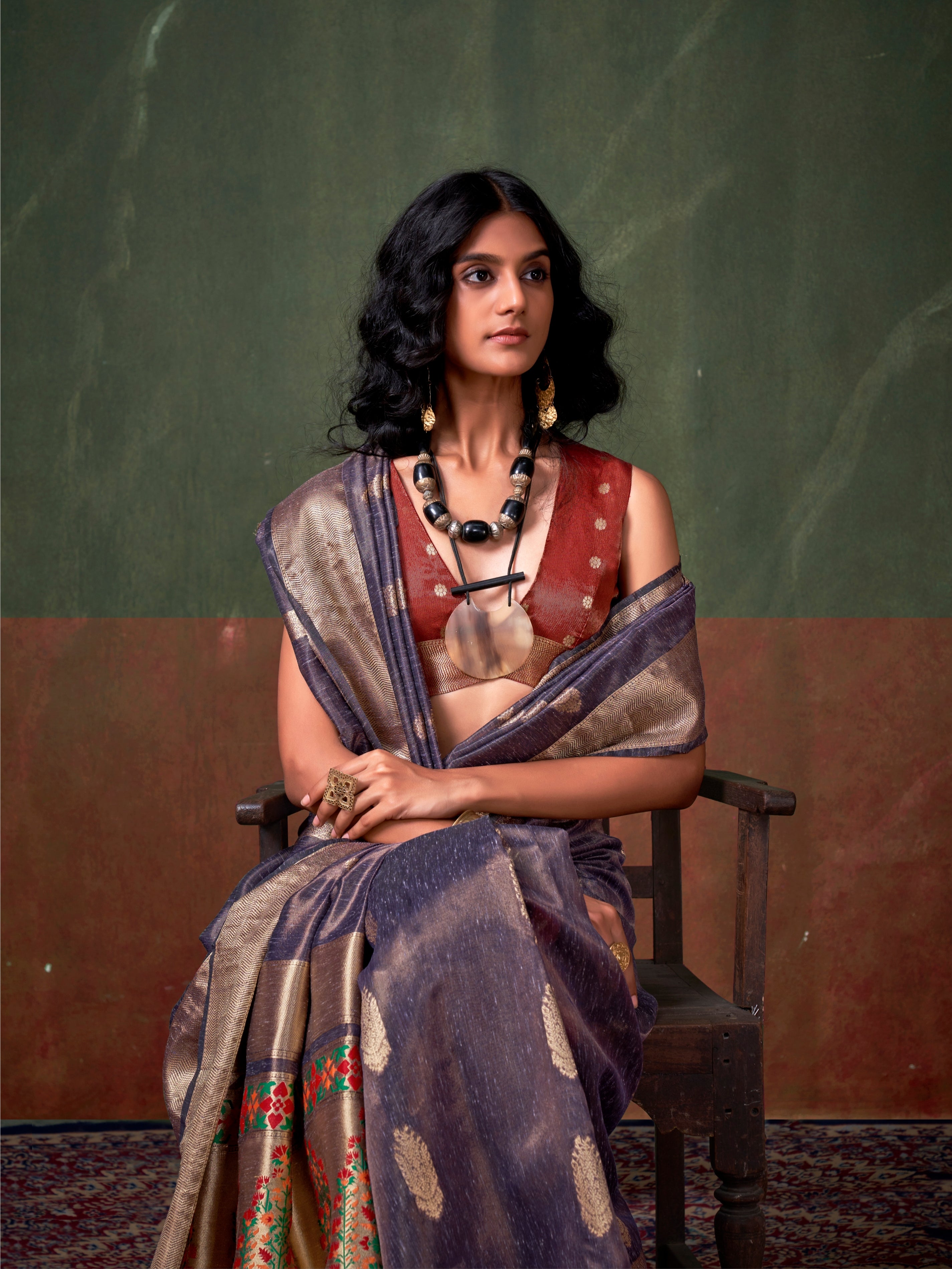 Royal Blue & Gold Paithani Zari Tissue Silk Saree