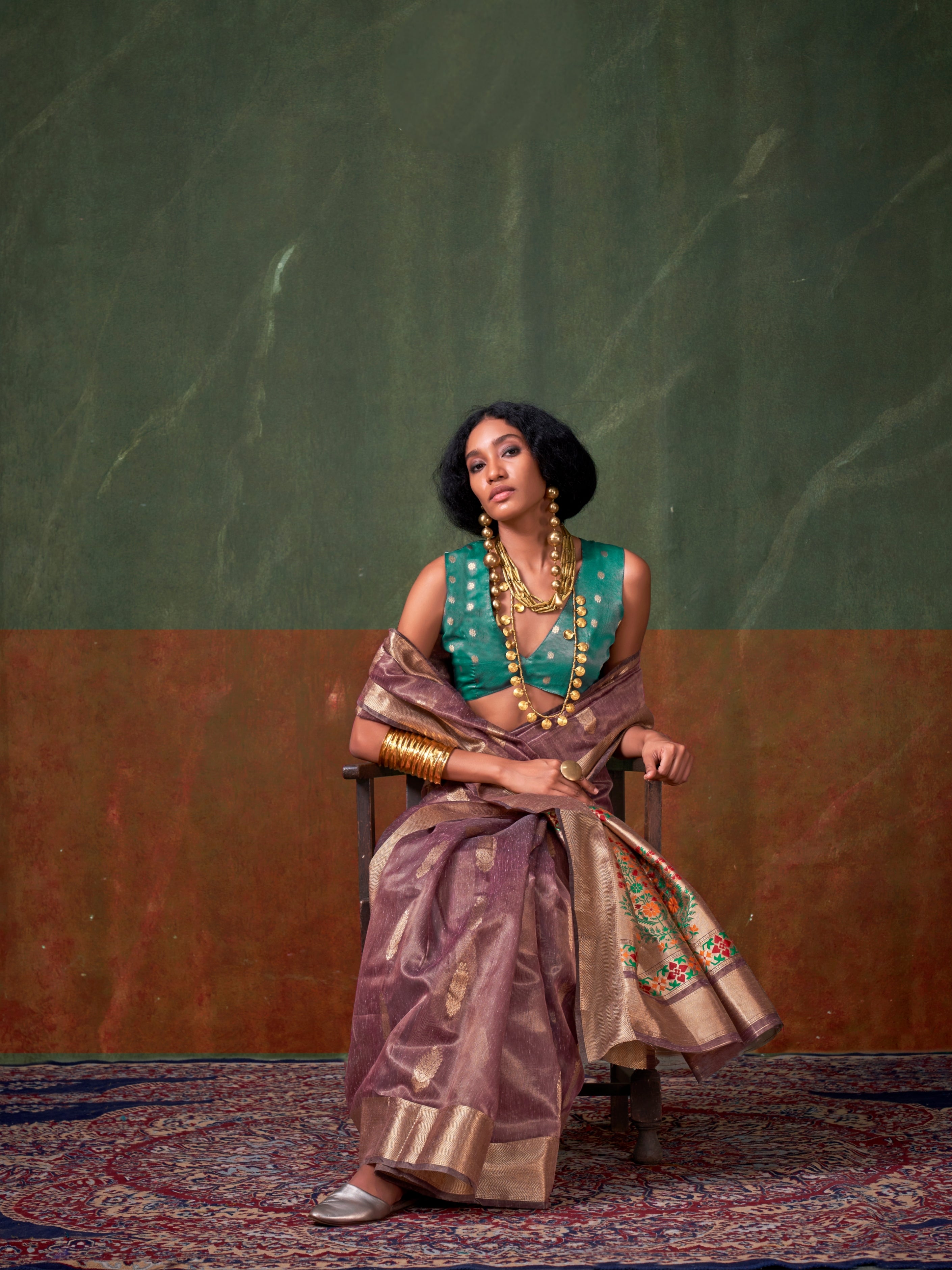 Plum Purple &amp; Gold Paithani Zari Tissue Silk Saree