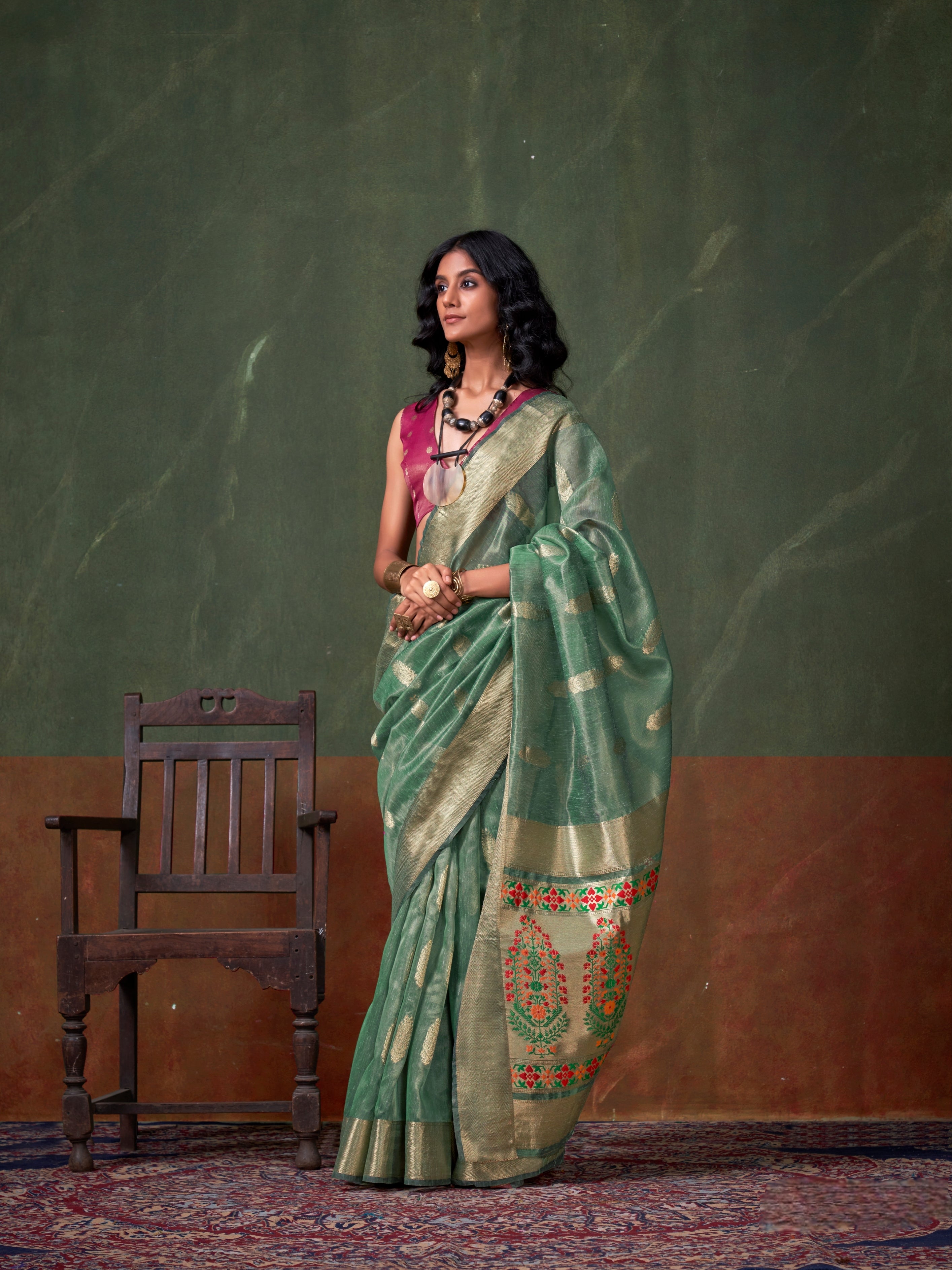 Pastel Green Paithani Zari Tissue Silk Saree