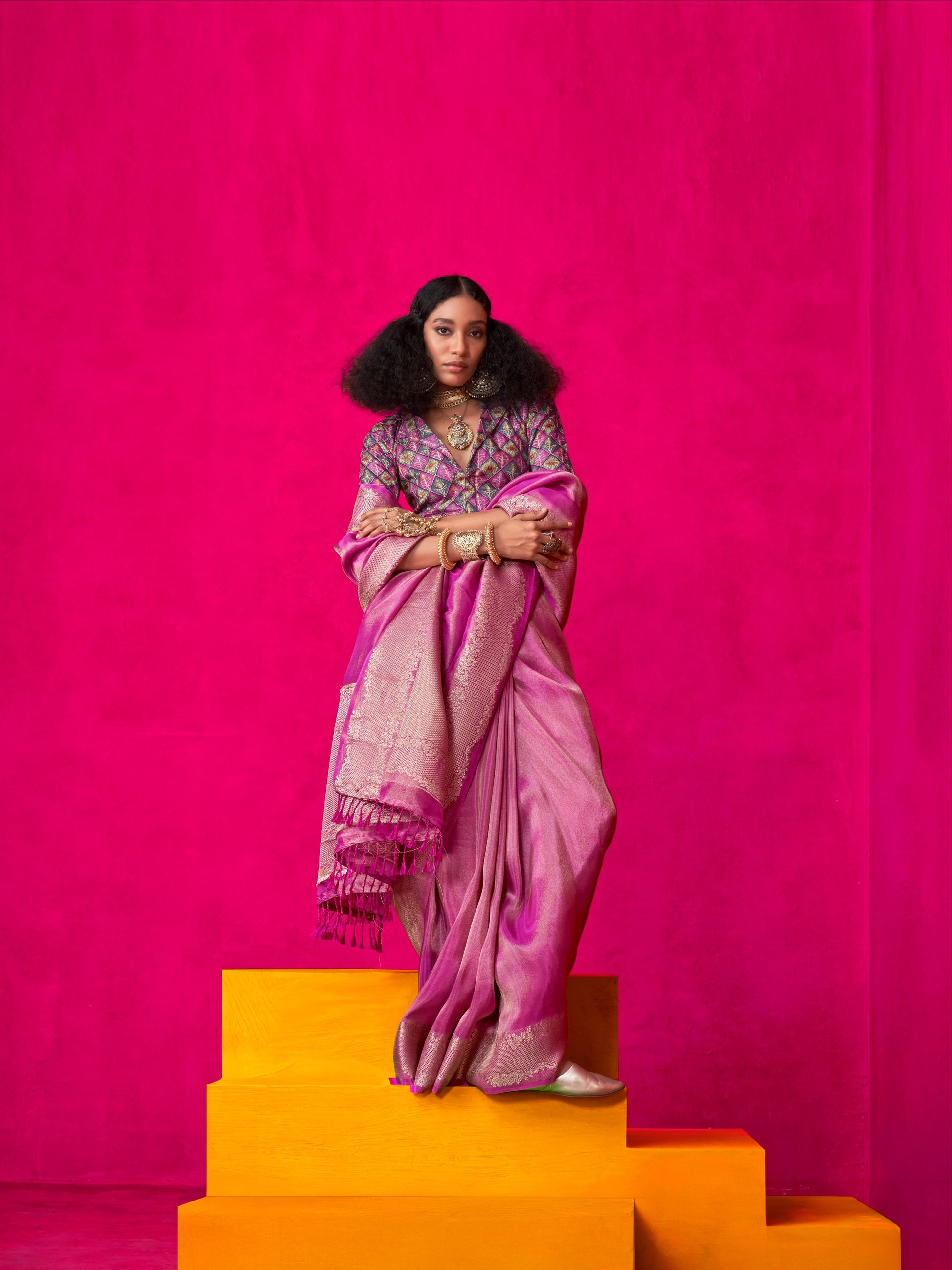 Pink Pure Zari Tissue Saree with Rich Zari Weaving Border